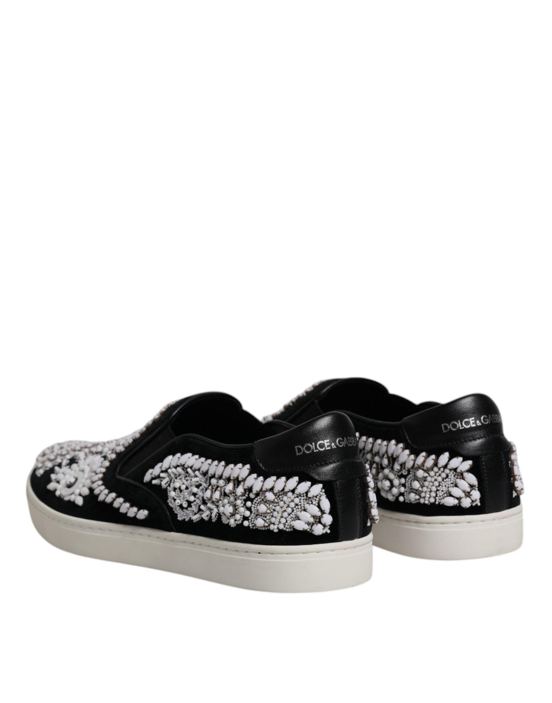 Dolce & Gabbana Black Embellished London Men Slip On Shoes | Regal Royce