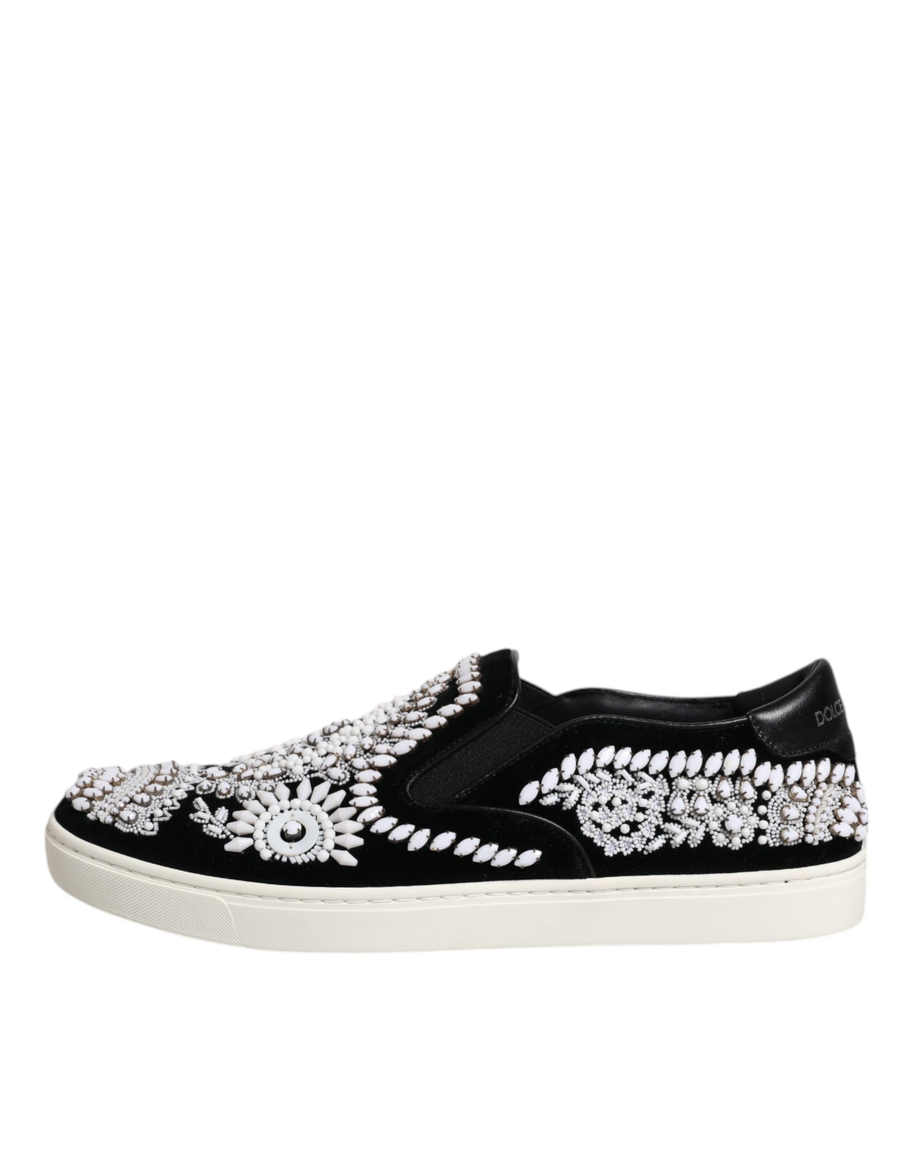 Dolce & Gabbana Black Embellished London Men Slip On Shoes | Regal Royce