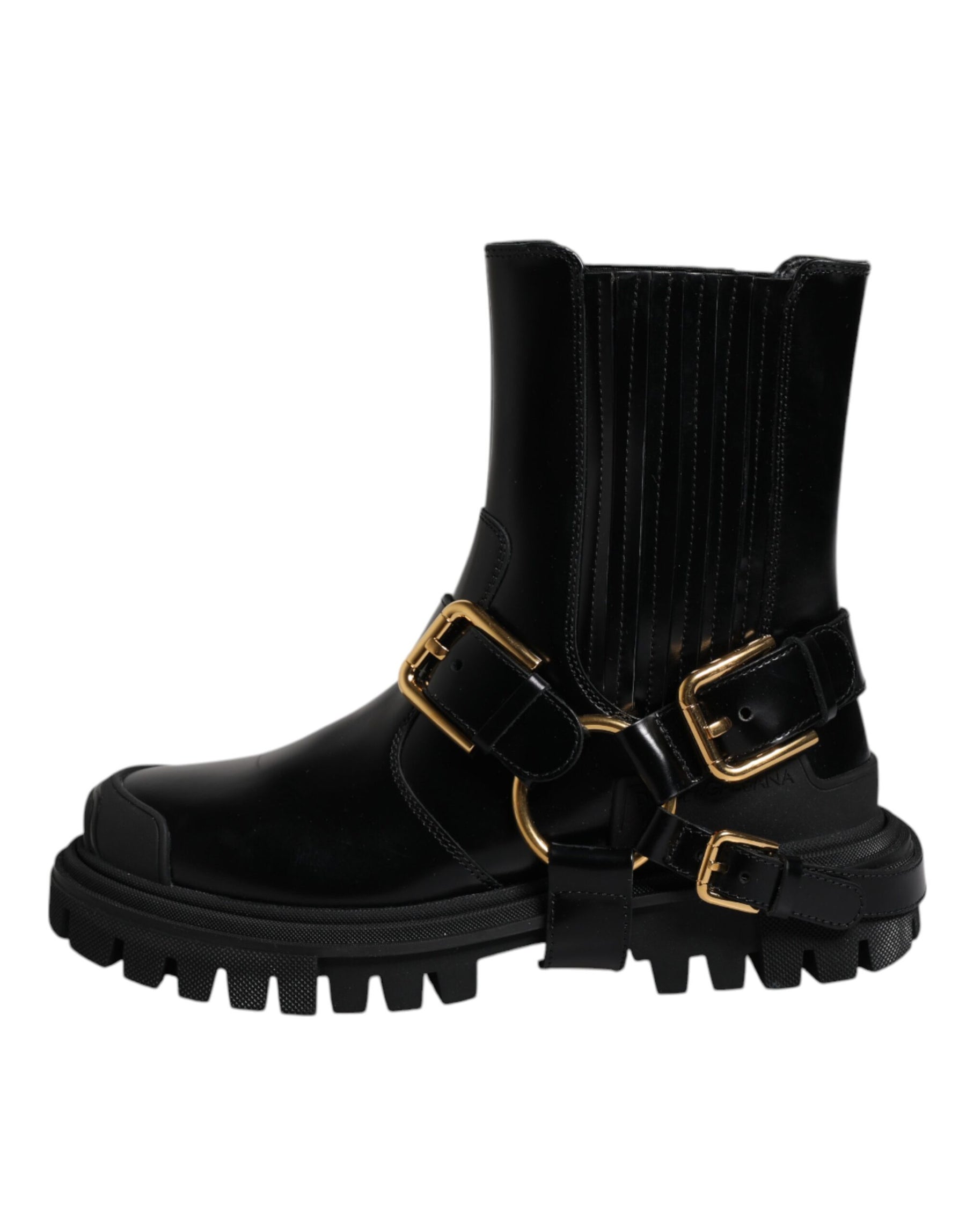 Dolce & Gabbana Black Leather Slip On Stretch Trekking Boots Shoes | Regal Royce