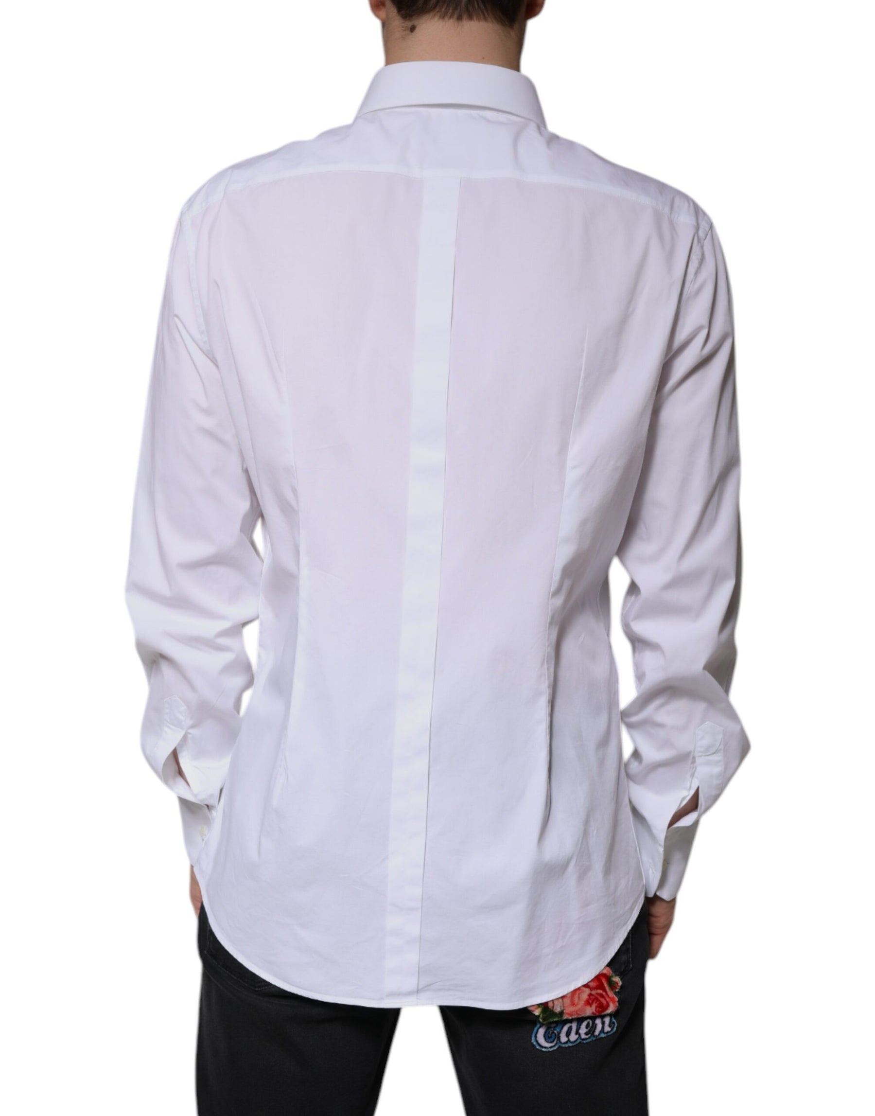 Dolce & Gabbana White Cotton Long Sleeve GOLD Dress Shirt | Regal Royce