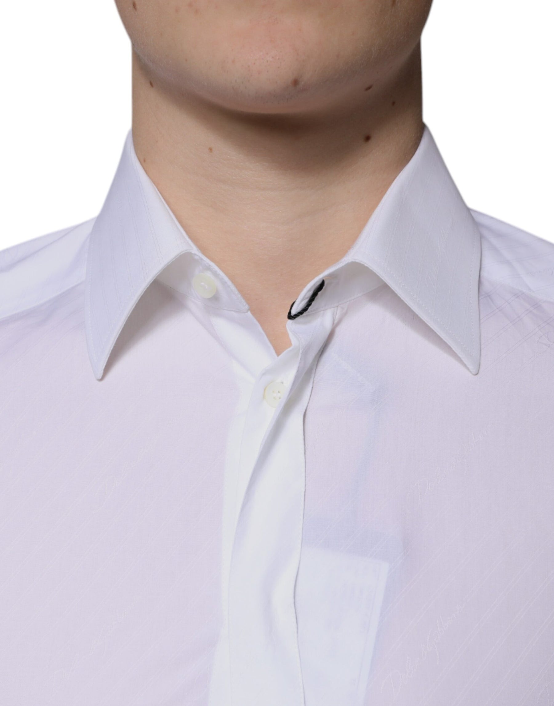 Dolce & Gabbana White Cotton Long Sleeve GOLD Dress Shirt | Regal Royce
