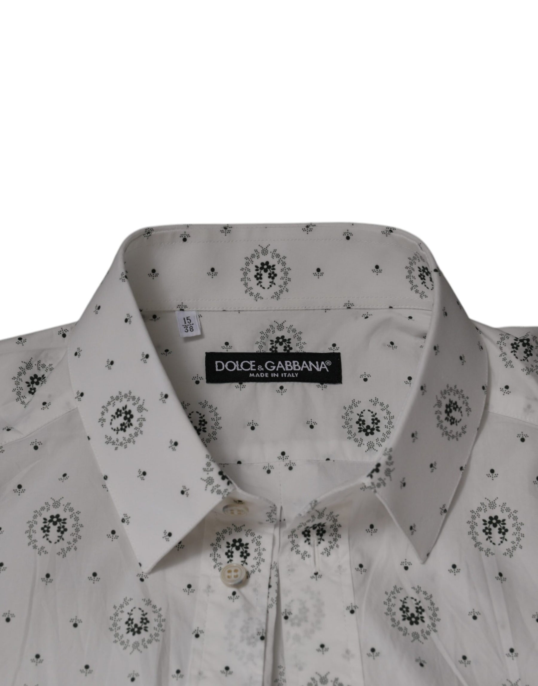 Dolce & Gabbana White Printed Cotton Slim Fit Men Dress Shirt | Regal Royce