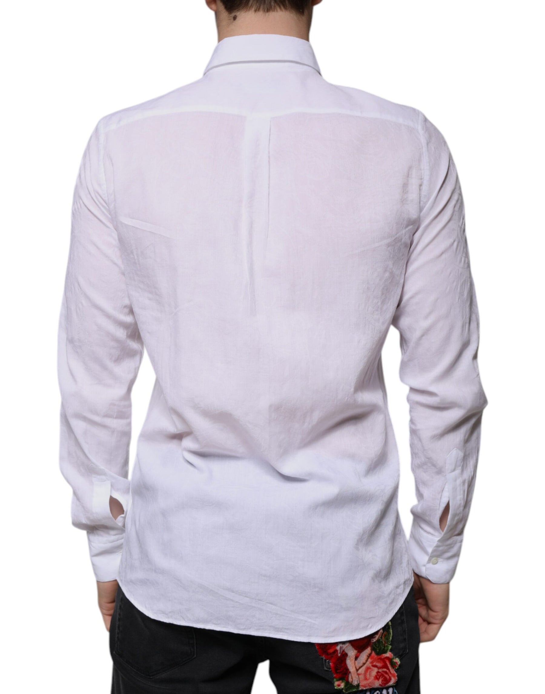 Dolce & Gabbana White Cotton Slim Fit Men Formal Dress Shirt | Regal Royce