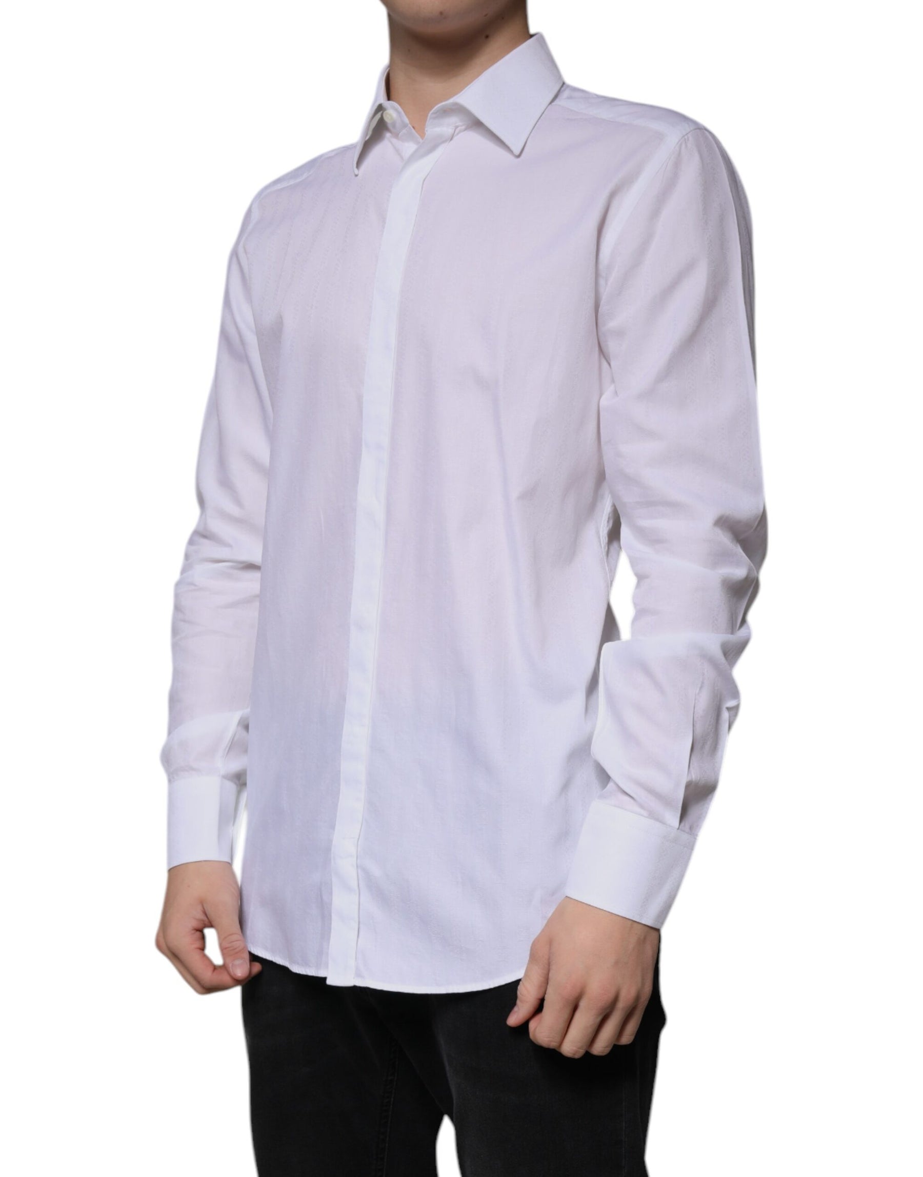 Dolce & Gabbana White Cotton Slim Fit Formal GOLD Dress Shirt | Regal Royce