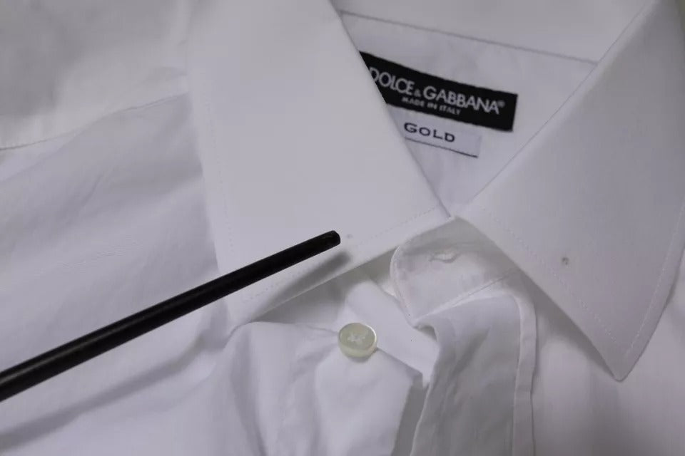 Dolce & Gabbana White Cotton Slim Fit Men GOLD Dress Shirt | Regal Royce