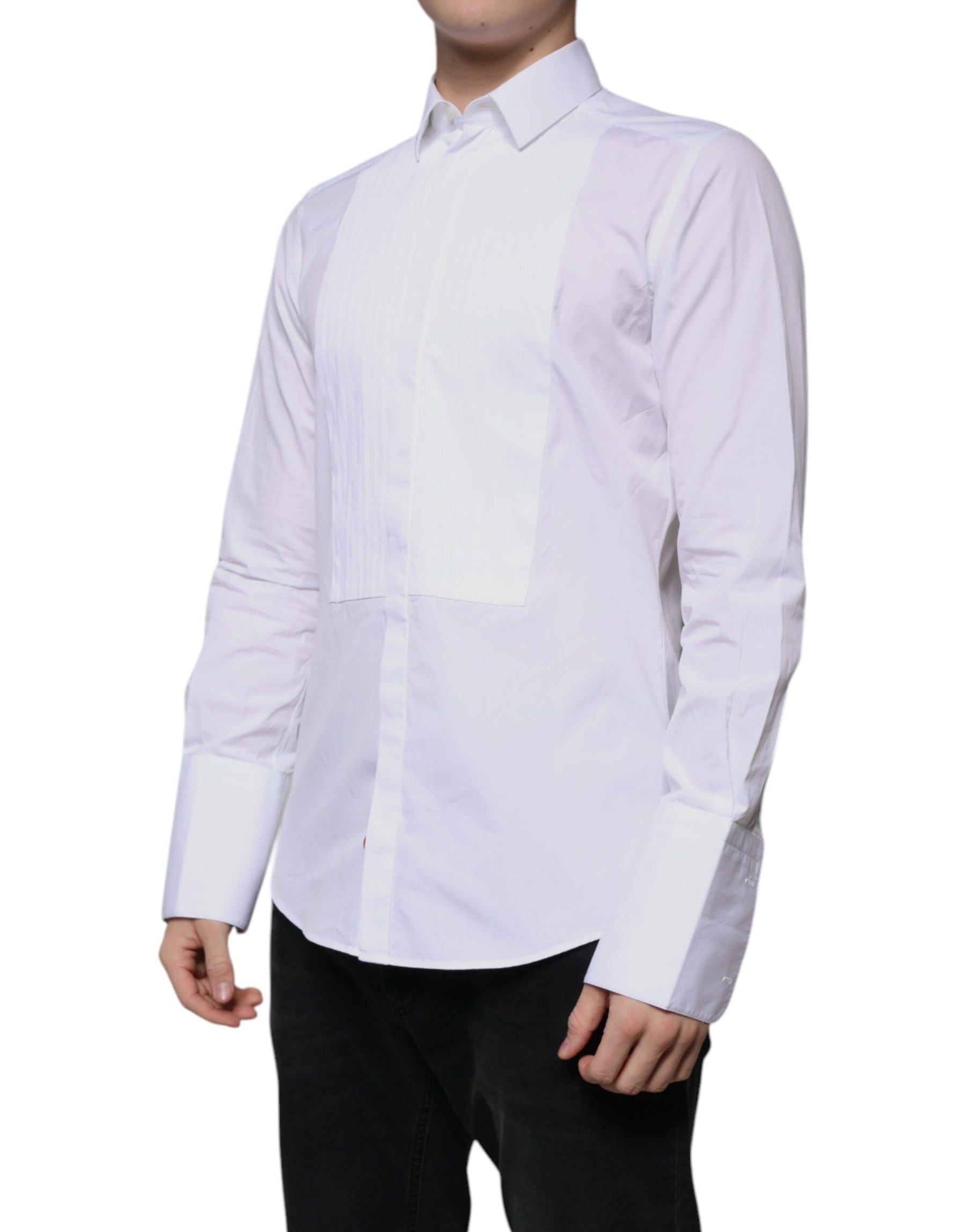 Dolce & Gabbana White Bib Cotton Poplin GOLD Men Formal Shirt | Regal Royce