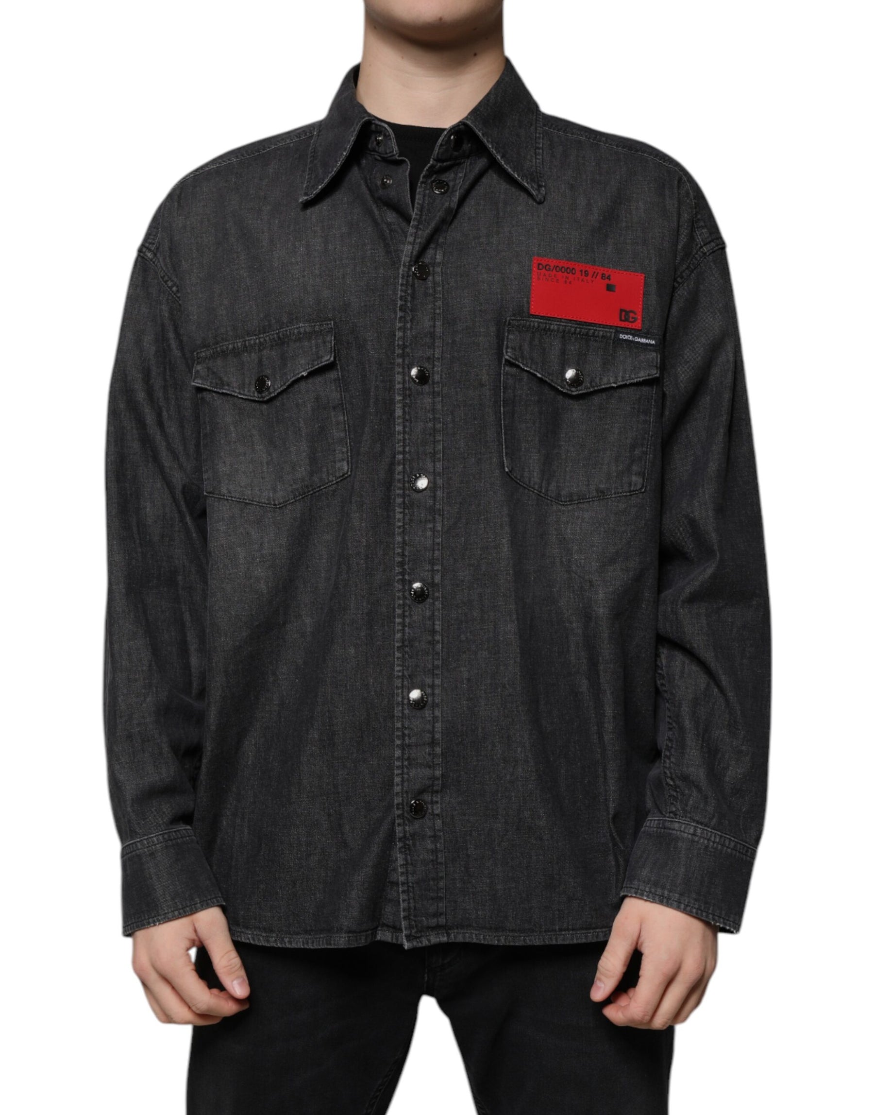 Dolce & Gabbana Black Logo Cotton Button Down Denim Shirt | Regal Royce