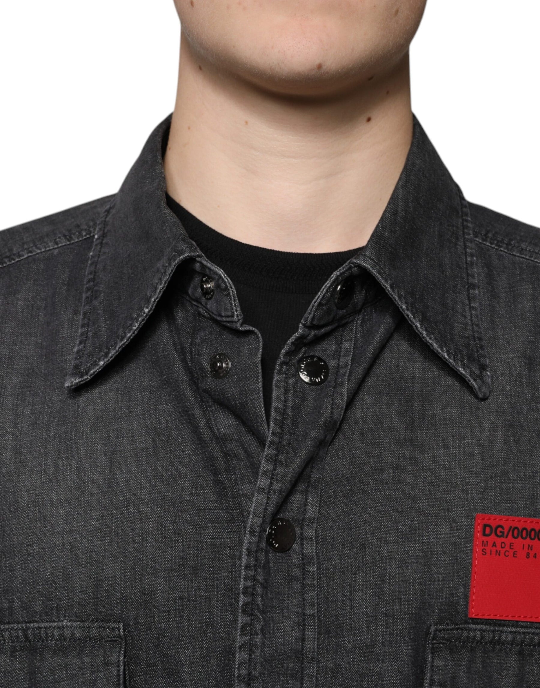 Dolce & Gabbana Black Logo Cotton Button Down Denim Shirt | Regal Royce