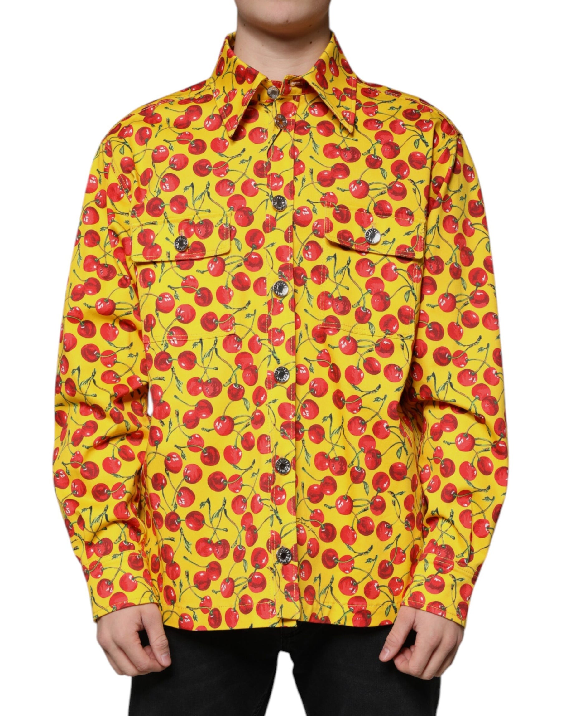 Dolce & Gabbana Yellow Cherry Button Down Men Casual Shirt | Regal Royce