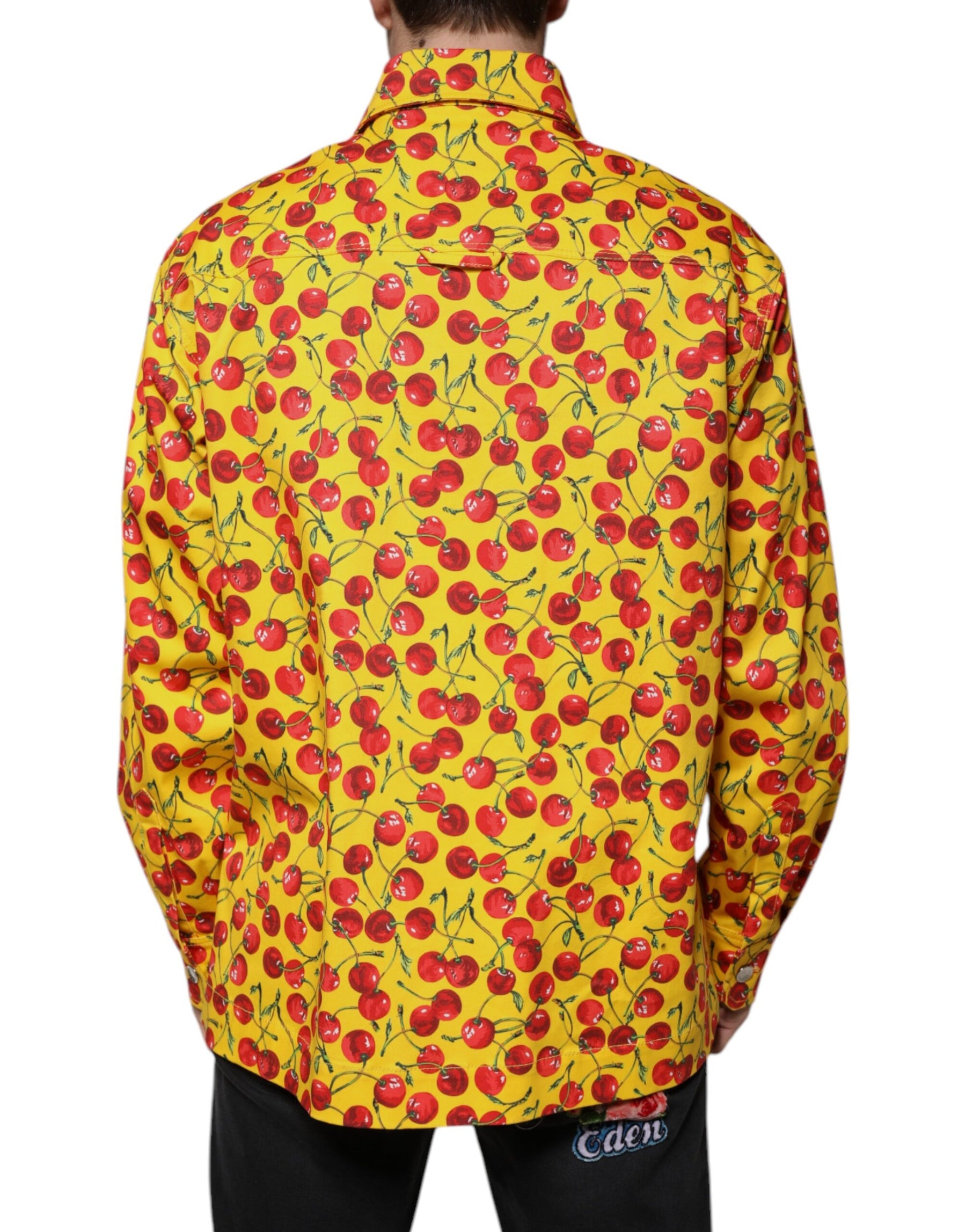 Dolce & Gabbana Yellow Cherry Button Down Men Casual Shirt | Regal Royce