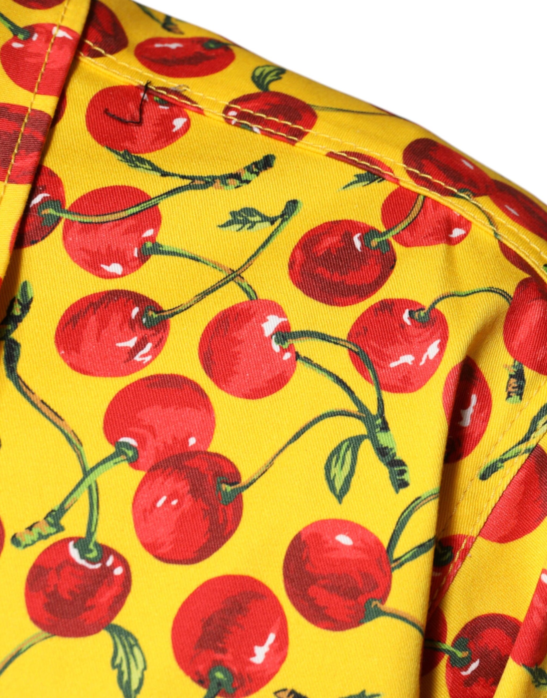 Dolce & Gabbana Yellow Cherry Button Down Men Casual Shirt | Regal Royce