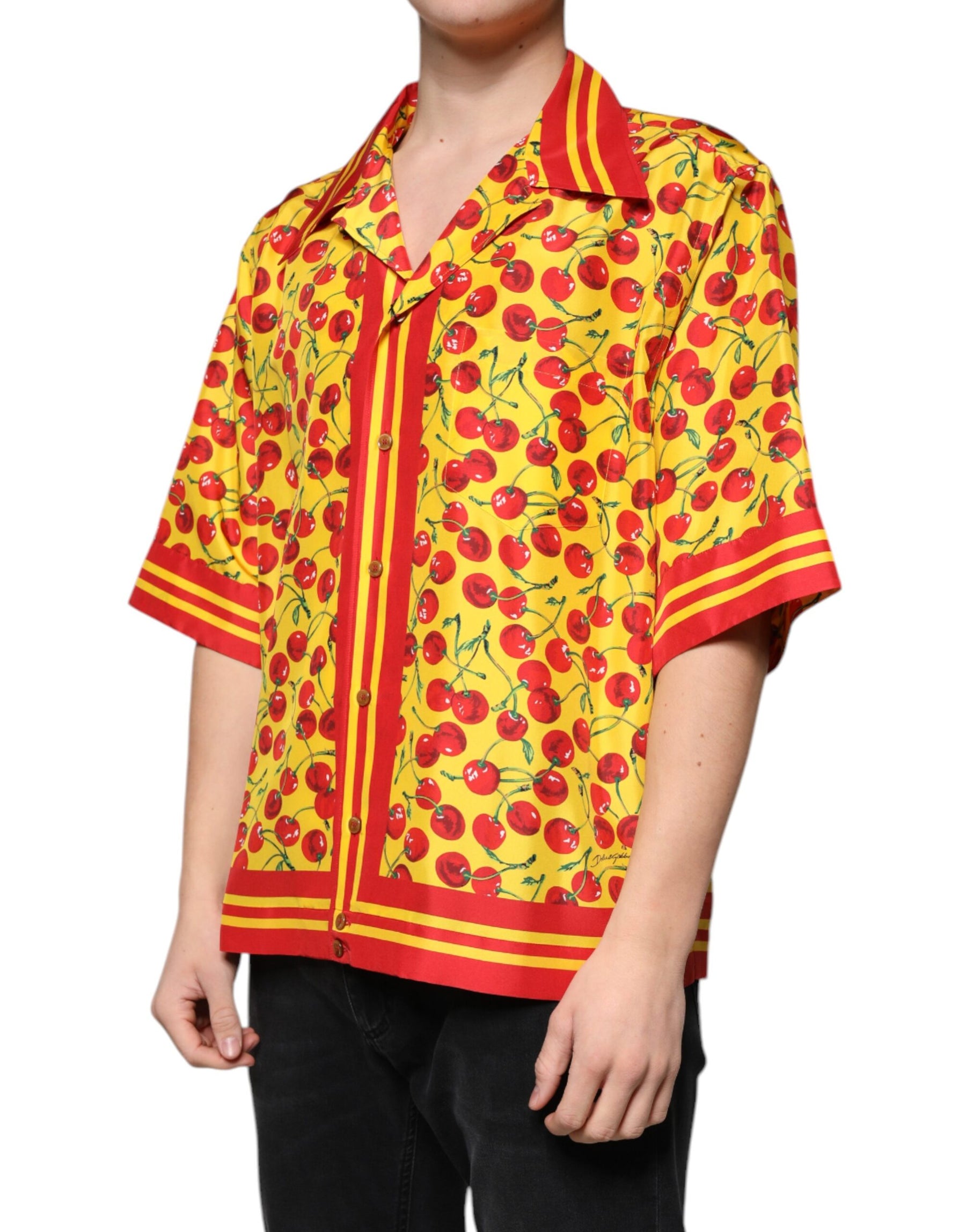 Dolce & Gabbana Yellow Cherry Button Down Silk Casual Shirt | Regal Royce