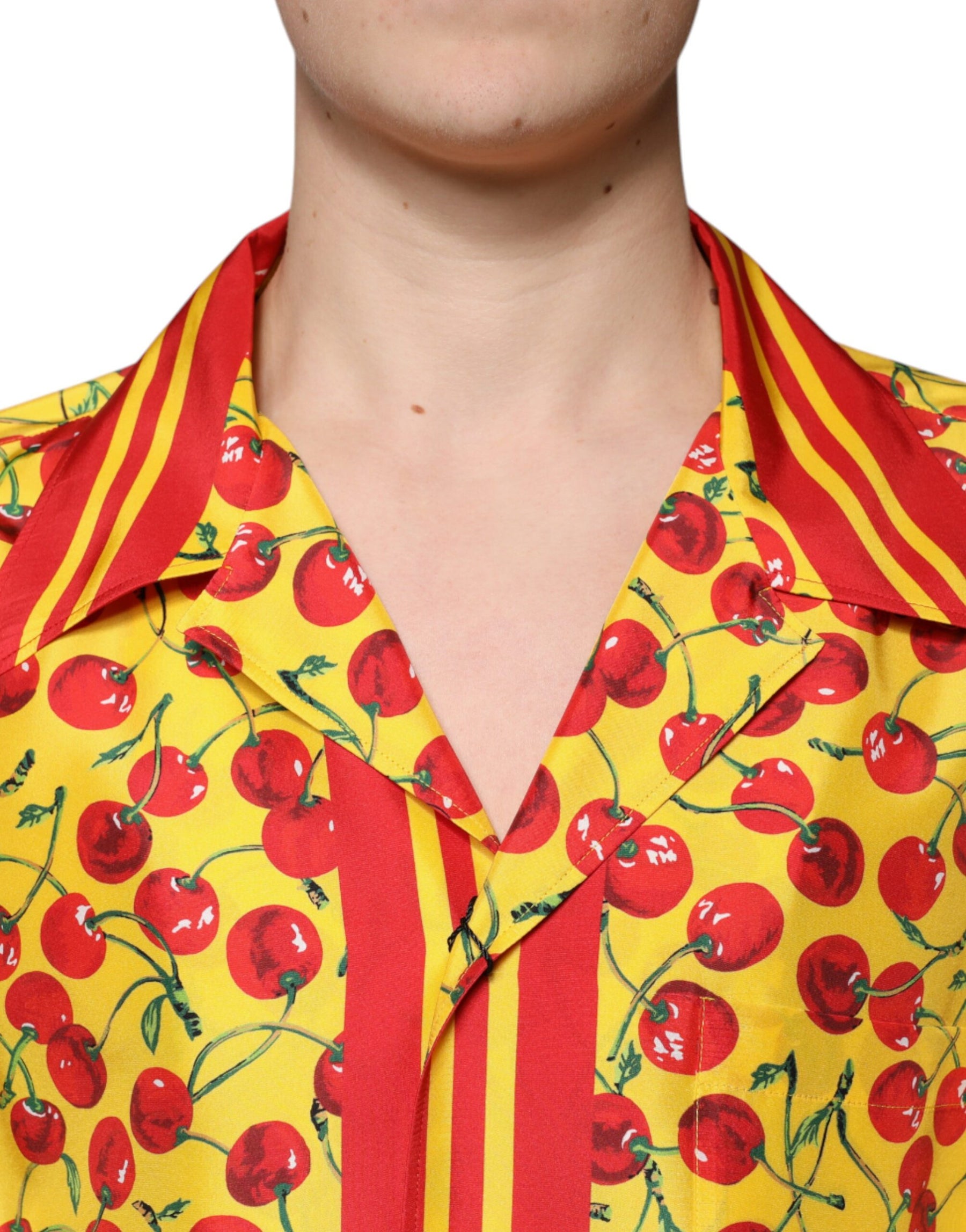 Dolce & Gabbana Yellow Cherry Button Down Silk Casual Shirt | Regal Royce