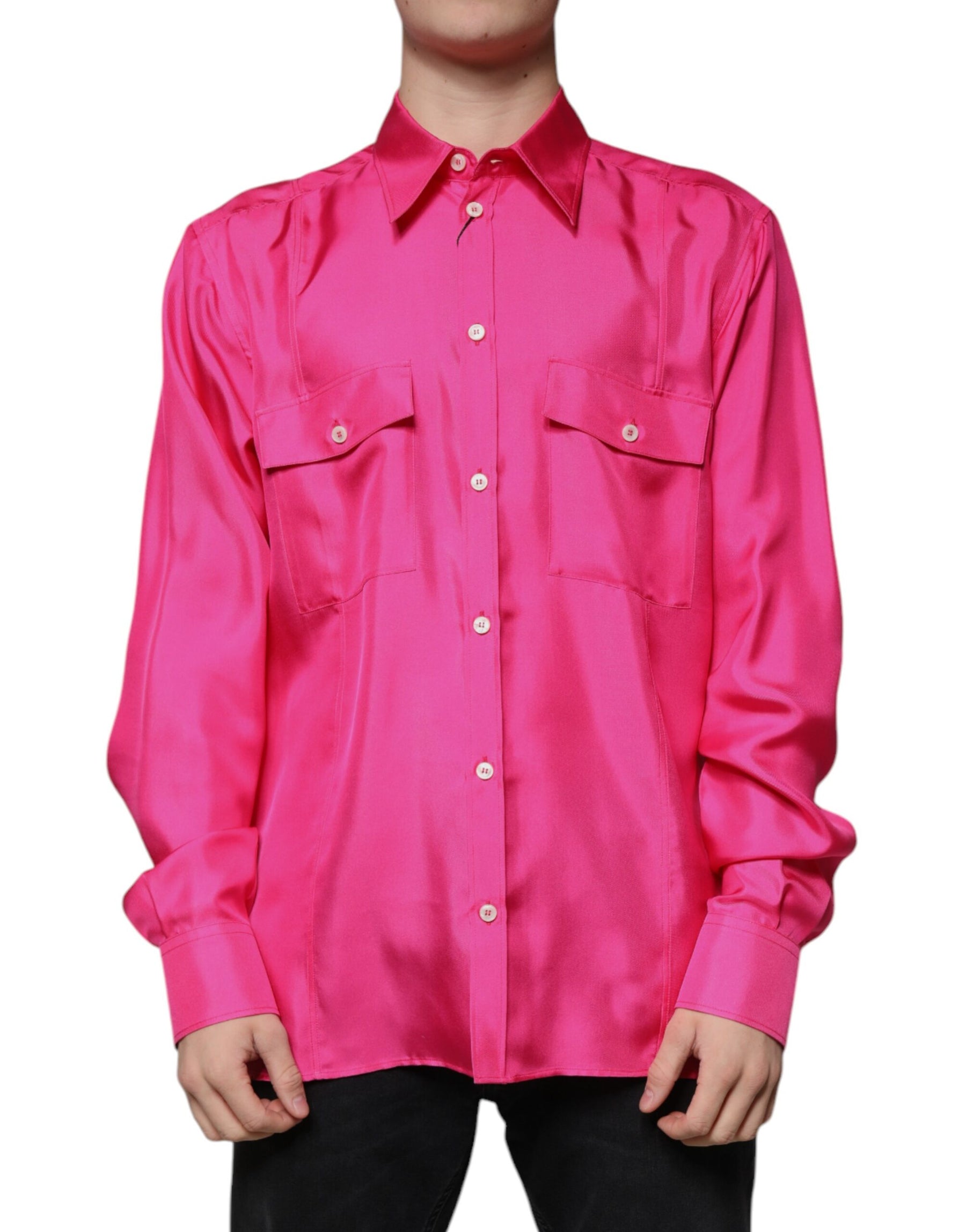 Dolce & Gabbana Pink Silk Collared Button Down Men Shirt | Regal Royce