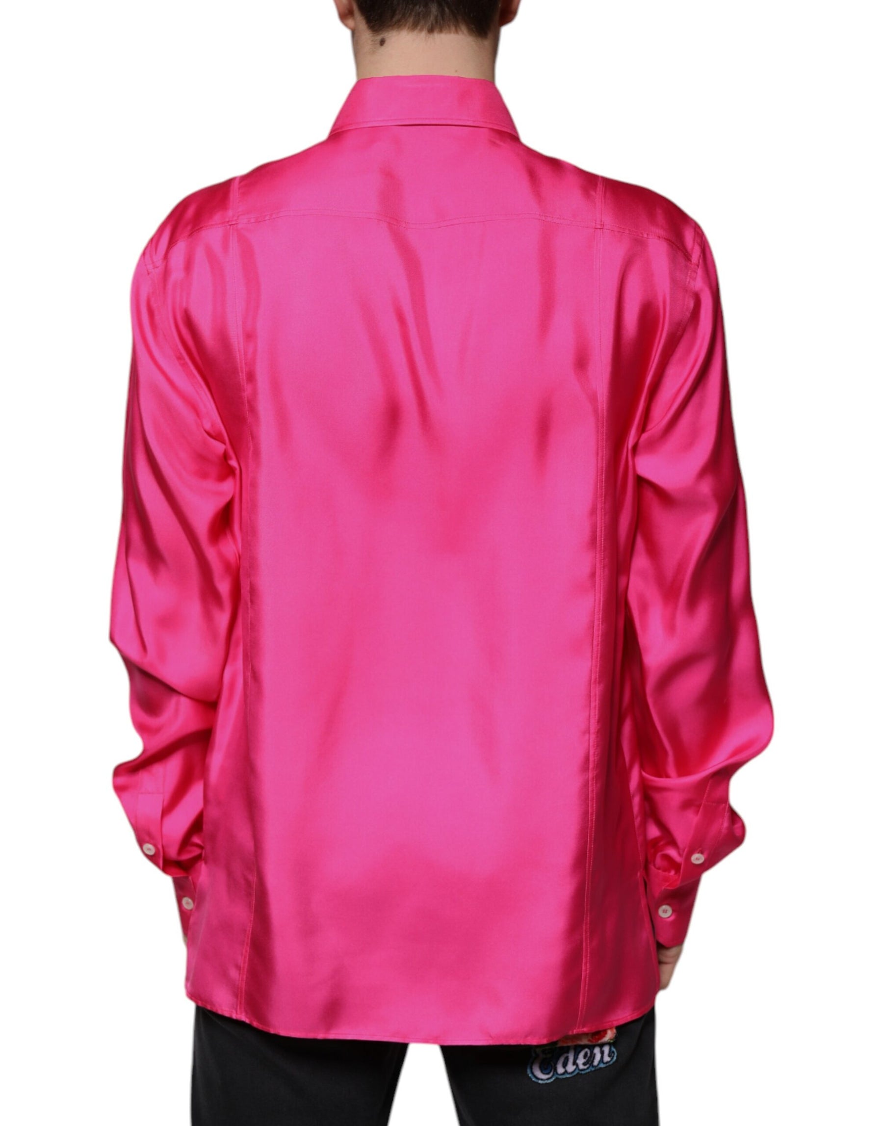 Dolce & Gabbana Pink Silk Collared Button Down Men Shirt | Regal Royce