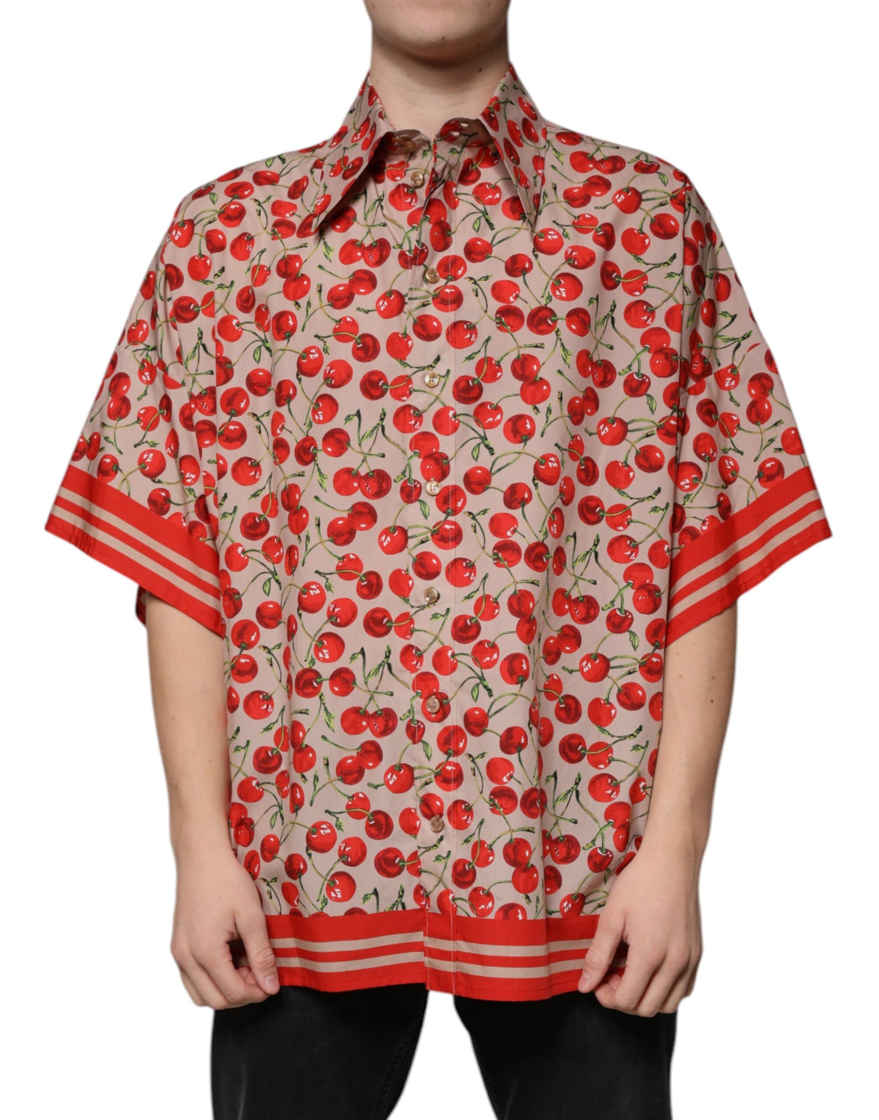 Dolce & Gabbana Beige Cherry Button Down Men Casual Shirt | Regal Royce