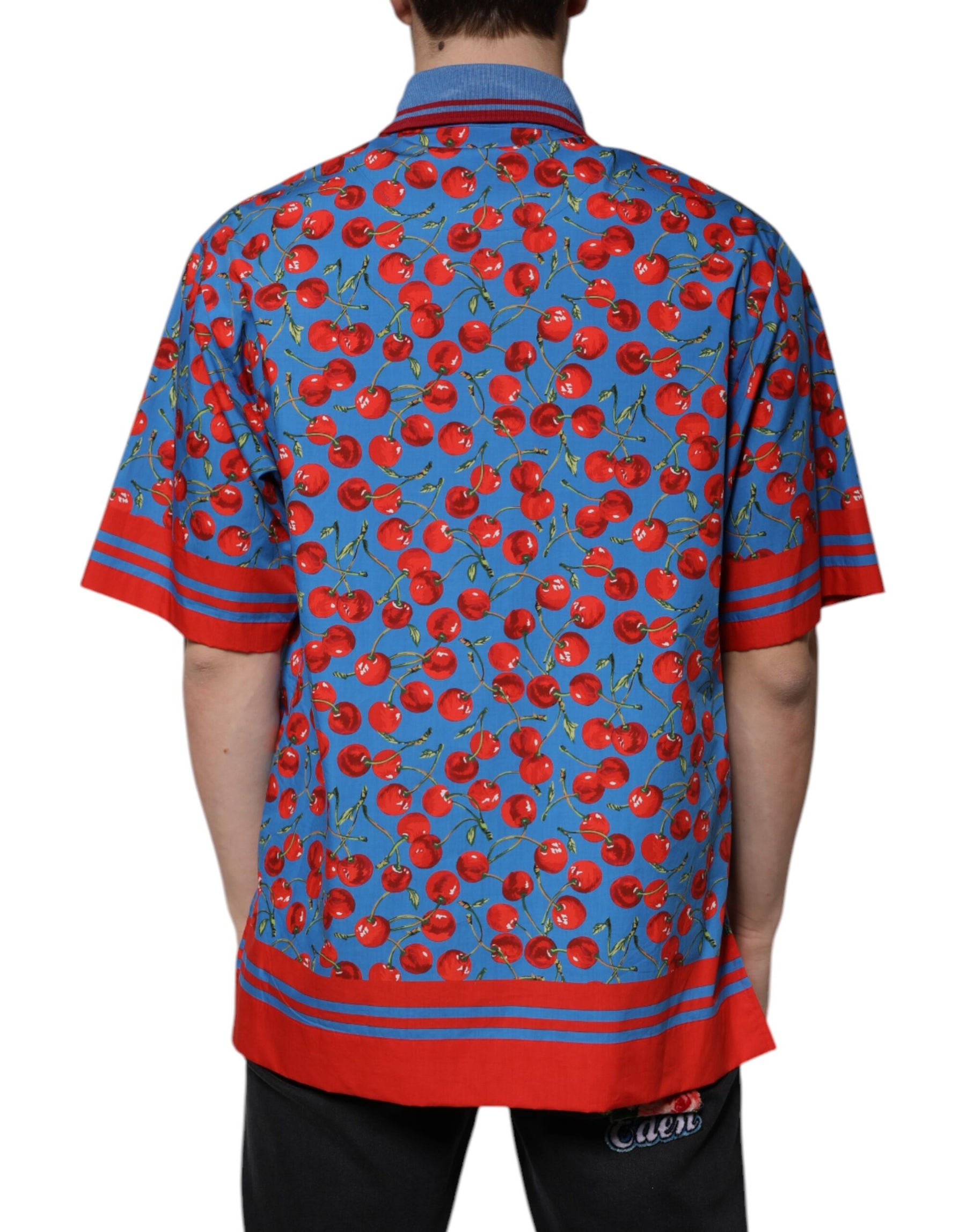 Dolce & Gabbana Blue Cherry Cotton Collared Men Polo T-shirt | Regal Royce