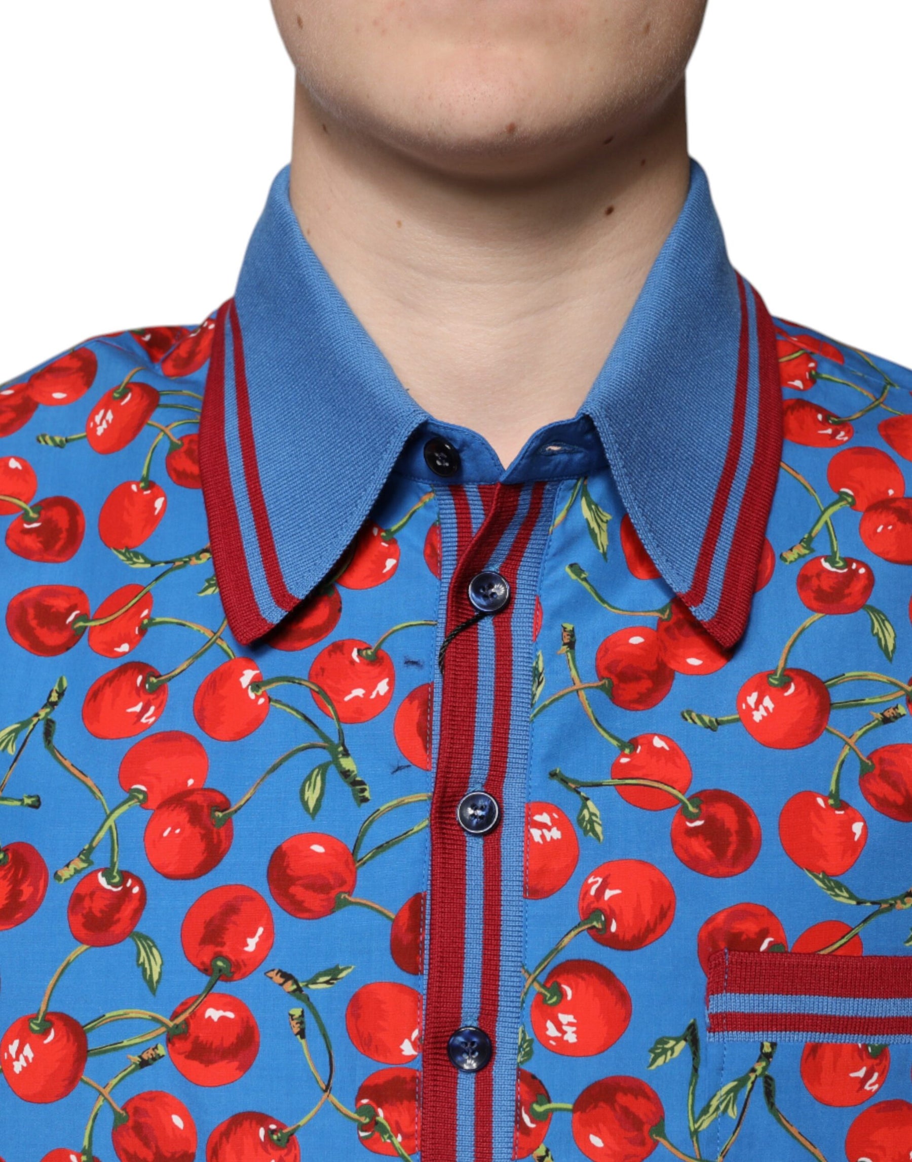 Dolce & Gabbana Blue Cherry Cotton Collared Men Polo T-shirt | Regal Royce