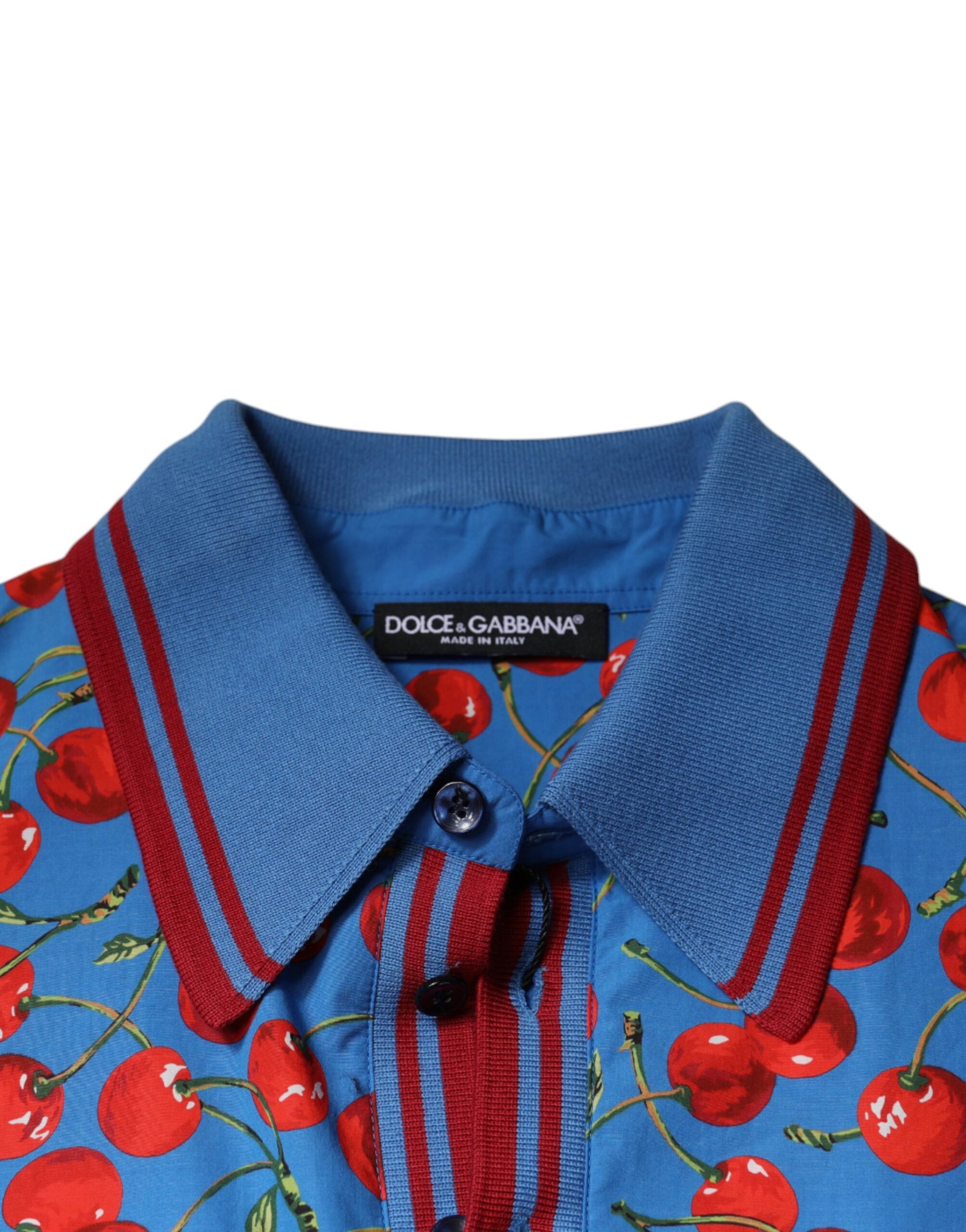 Dolce & Gabbana Blue Cherry Cotton Collared Men Polo T-shirt | Regal Royce