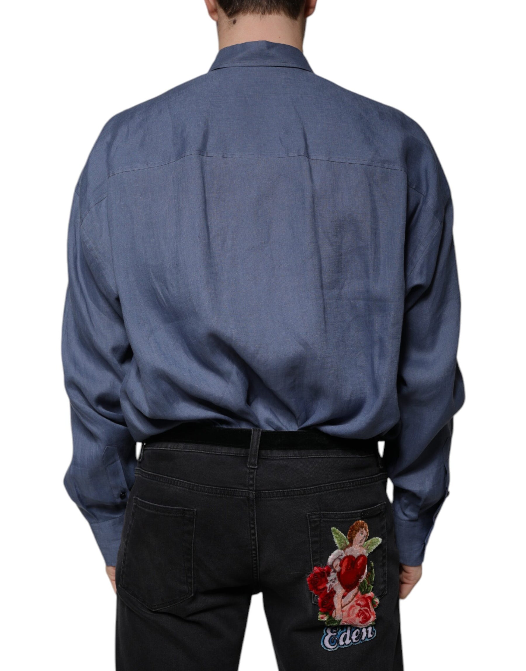 Dolce & Gabbana Blue Logo Long Sleeve Button Down Casual Shirt | Regal Royce