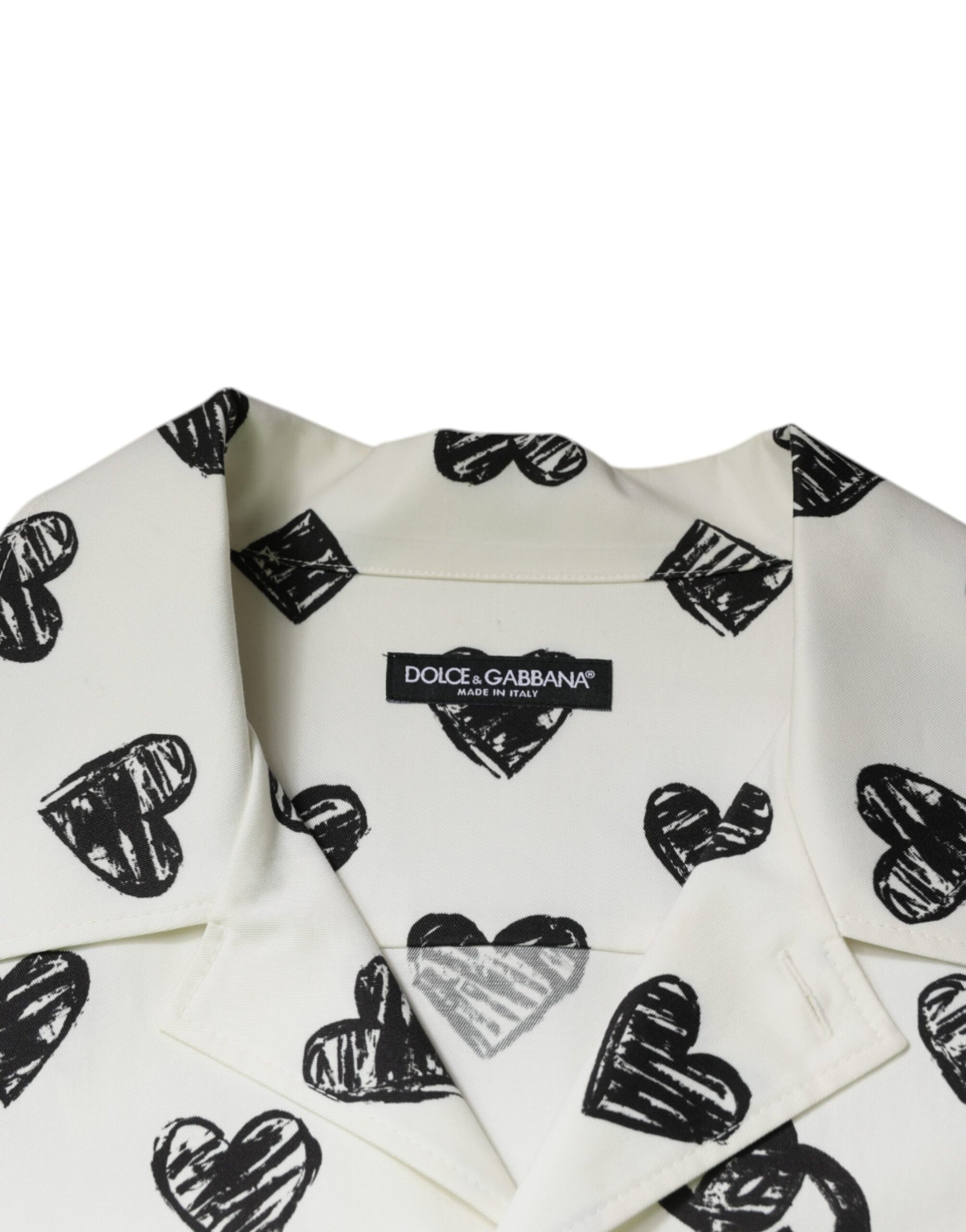 Dolce & Gabbana White Heart Print Short Sleeve Casual Shirt | Regal Royce