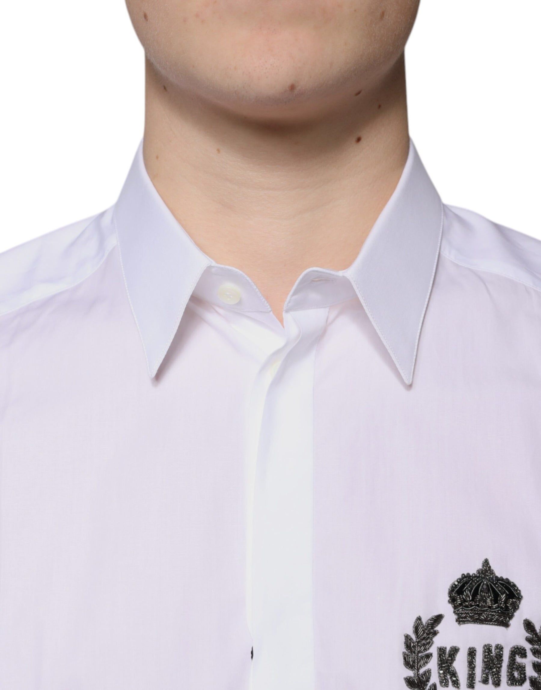 Dolce & Gabbana White Cotton Logo Formal Men GOLD Dress Shirt | Regal Royce
