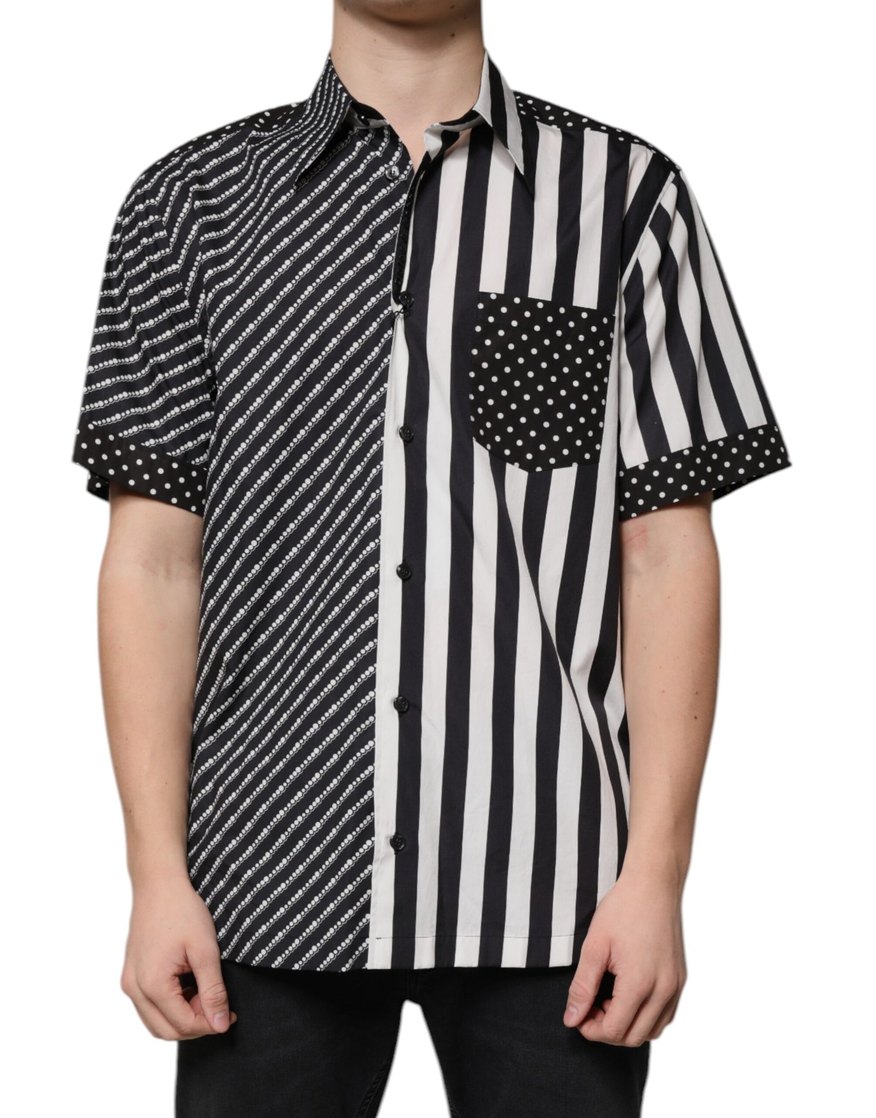 Dolce & Gabbana Black White Striped Button Down Casual Shirt | Regal Royce