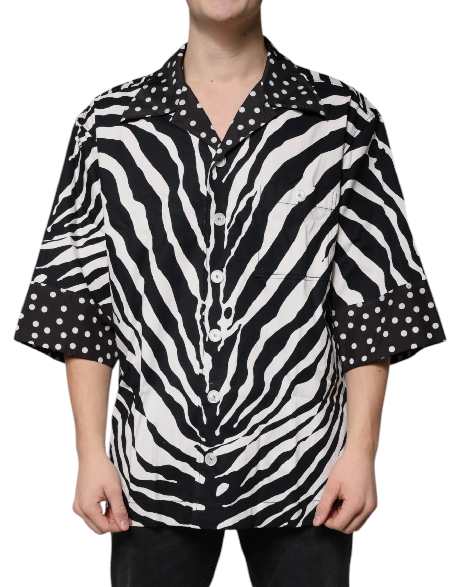 Dolce & Gabbana Black White Zebra Button Down Oversize Shirt | Regal Royce