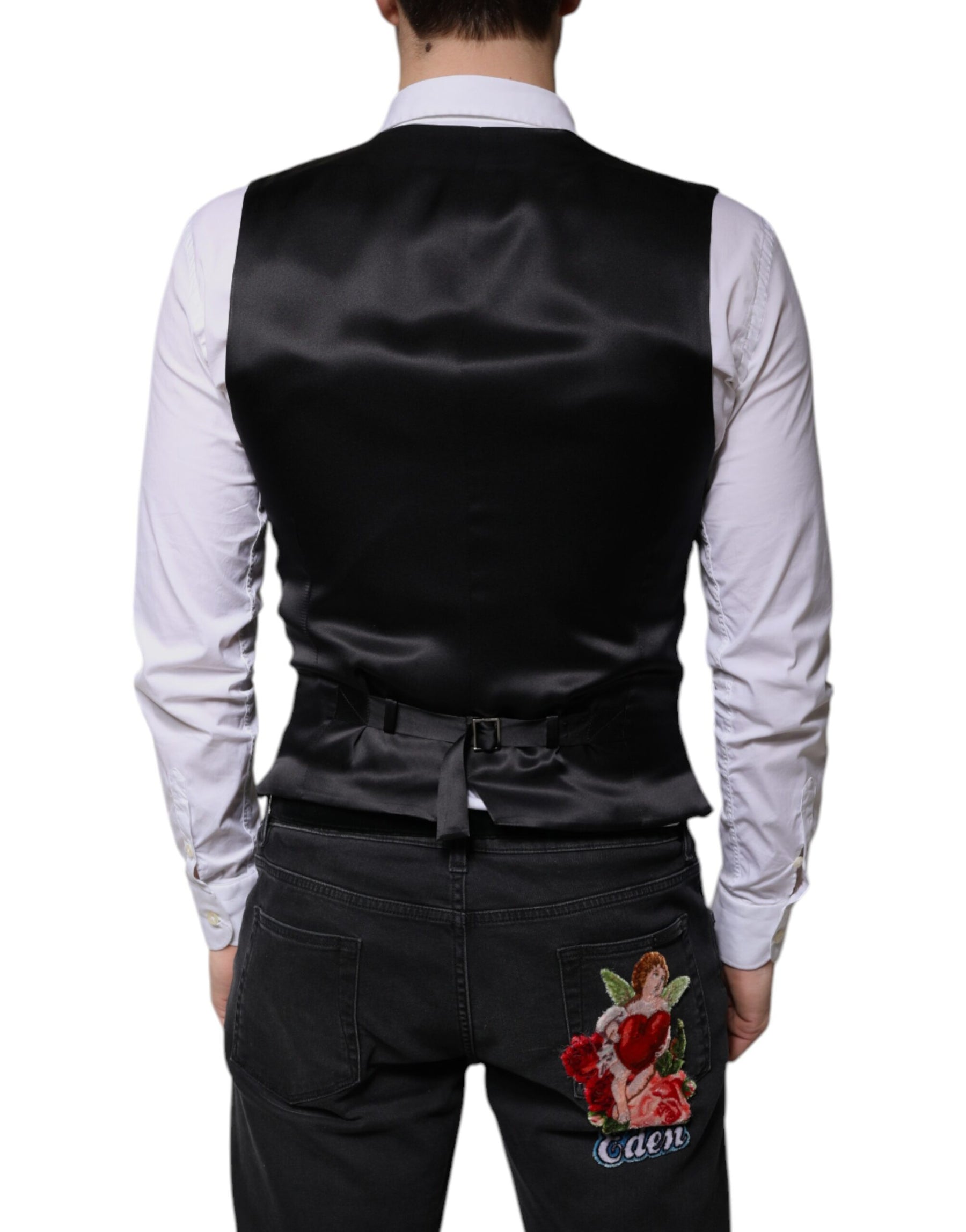 Dolce & Gabbana Black Wool Formal Dress Men Waistcoat Vest | Regal Royce