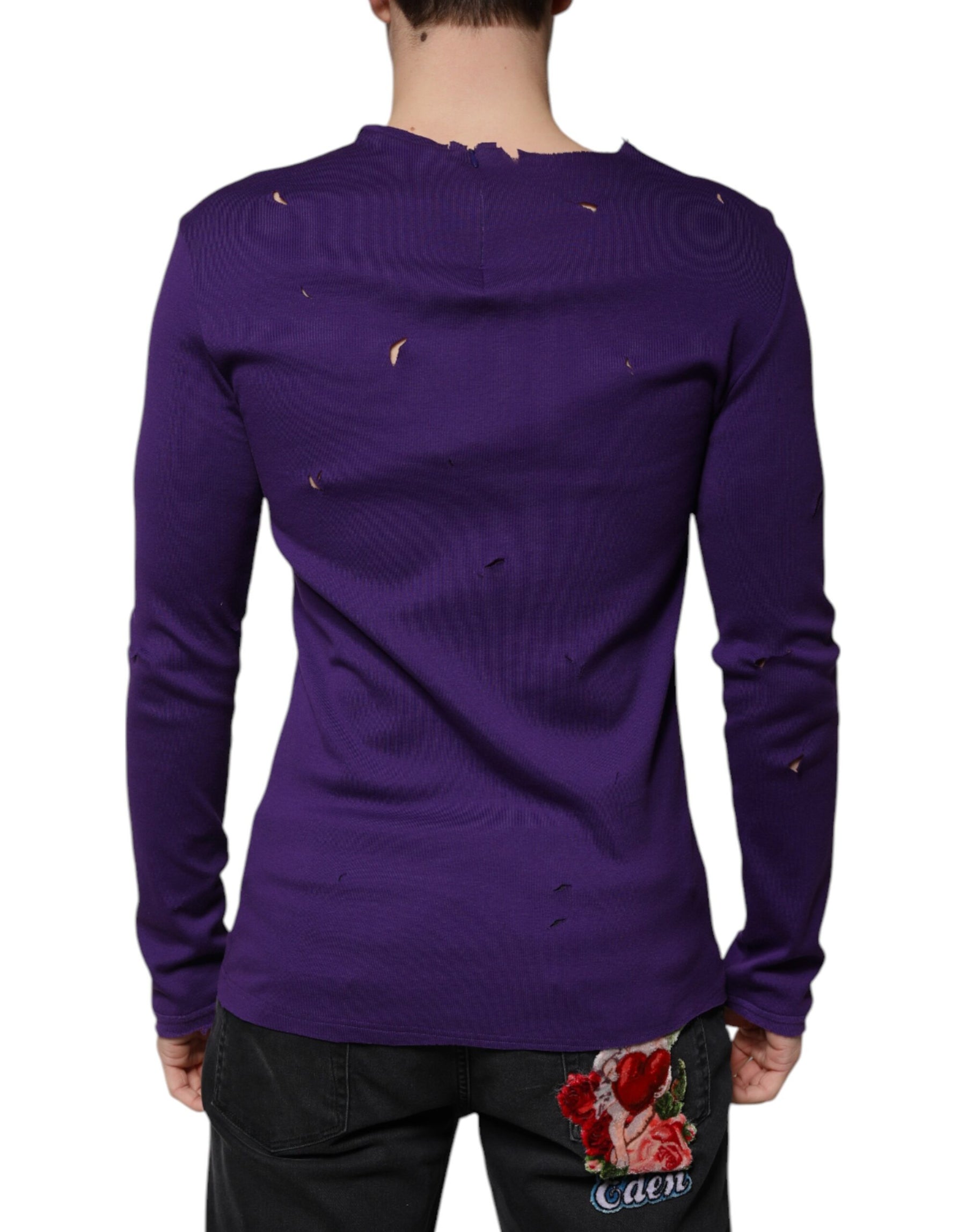 Dolce & Gabbana Purple Cotton Round Neck Pullover Men Sweater | Regal Royce