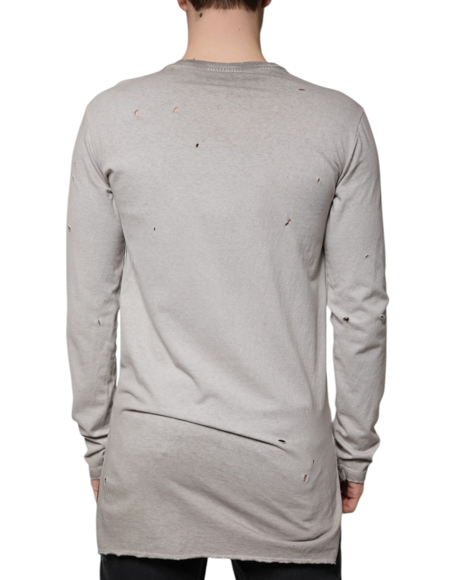 Dolce & Gabbana Gray Printed Cotton Crewneck Pullover Sweater | Regal Royce