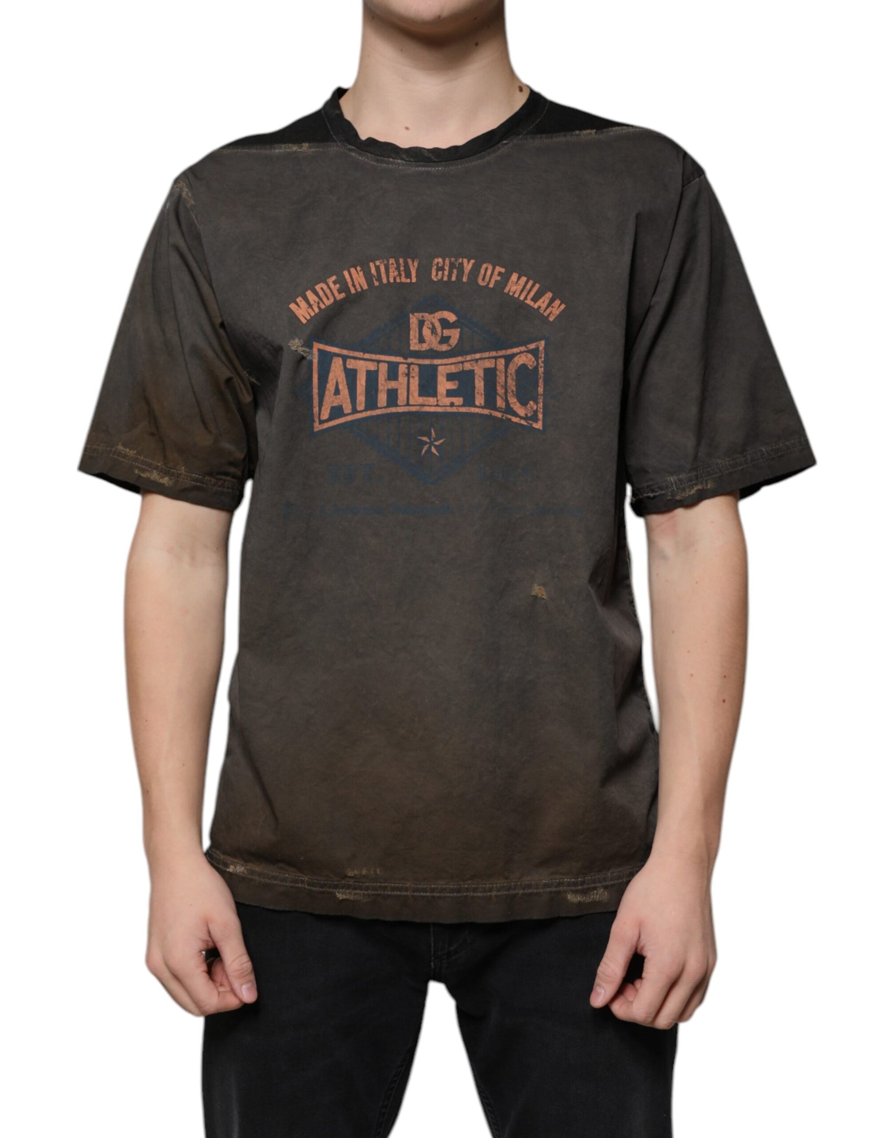 Dolce & Gabbana Brown Graphic Print Cotton Round Neck T-shirt | Regal Royce