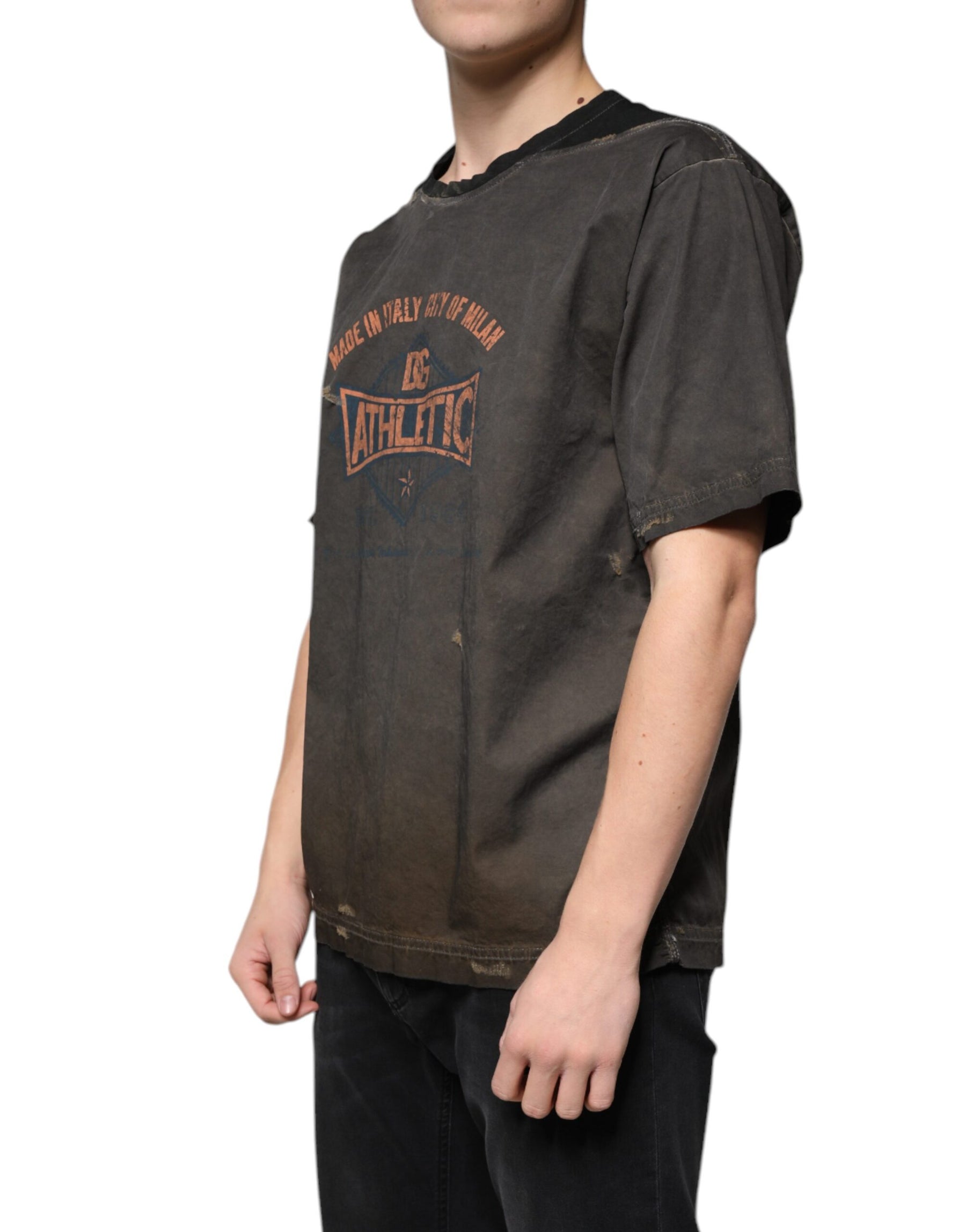 Dolce & Gabbana Brown Graphic Print Cotton Round Neck T-shirt | Regal Royce