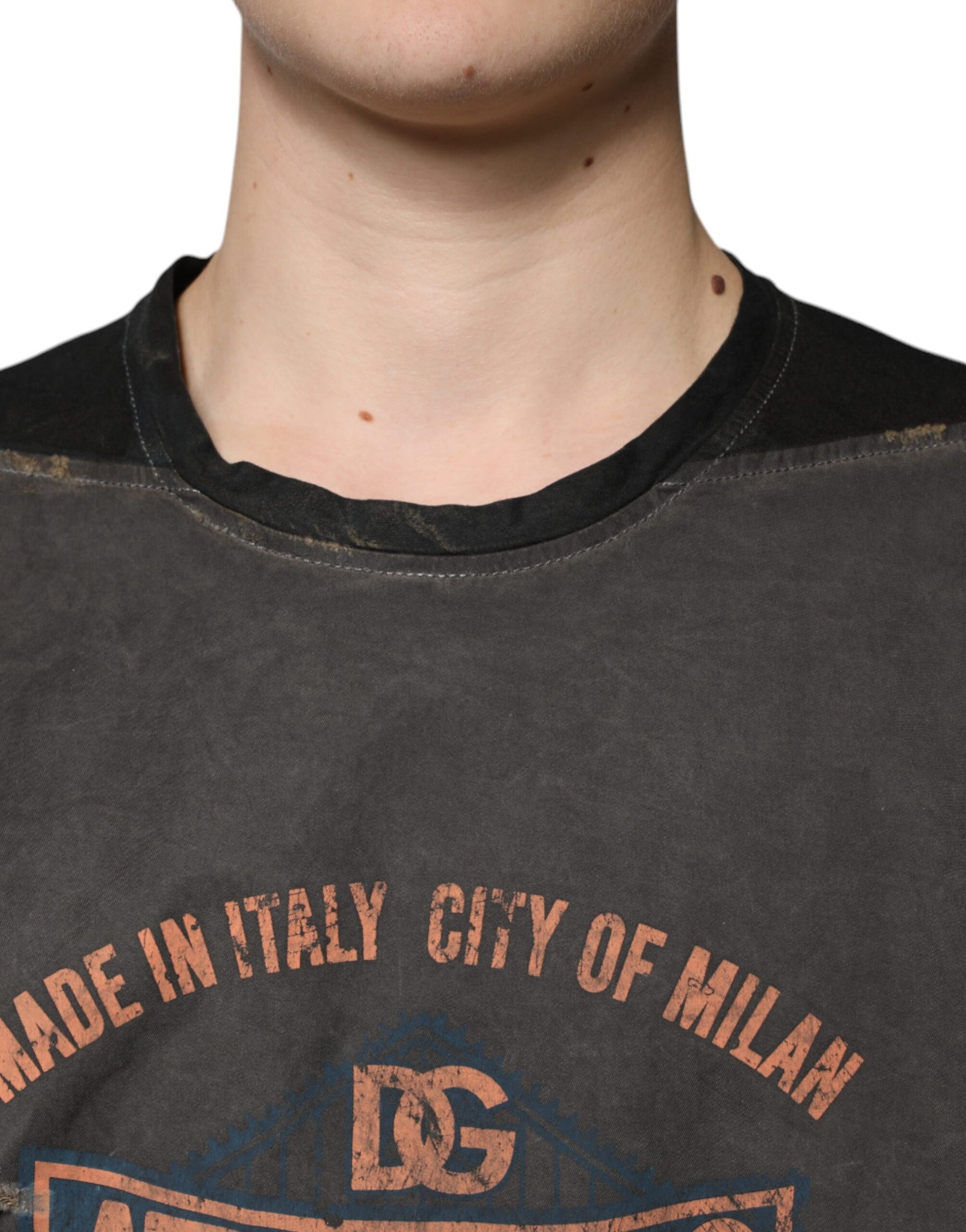 Dolce & Gabbana Brown Graphic Print Cotton Round Neck T-shirt | Regal Royce