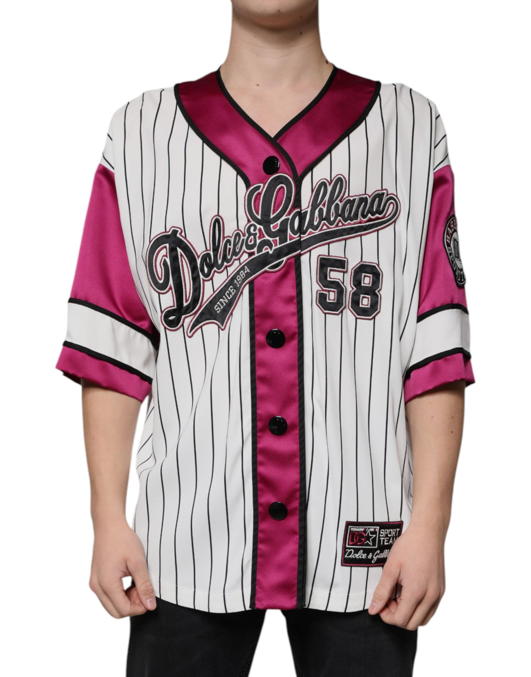 Dolce & Gabbana Multicolor Logo Jersey Button V-neck T-shirt | Regal Royce