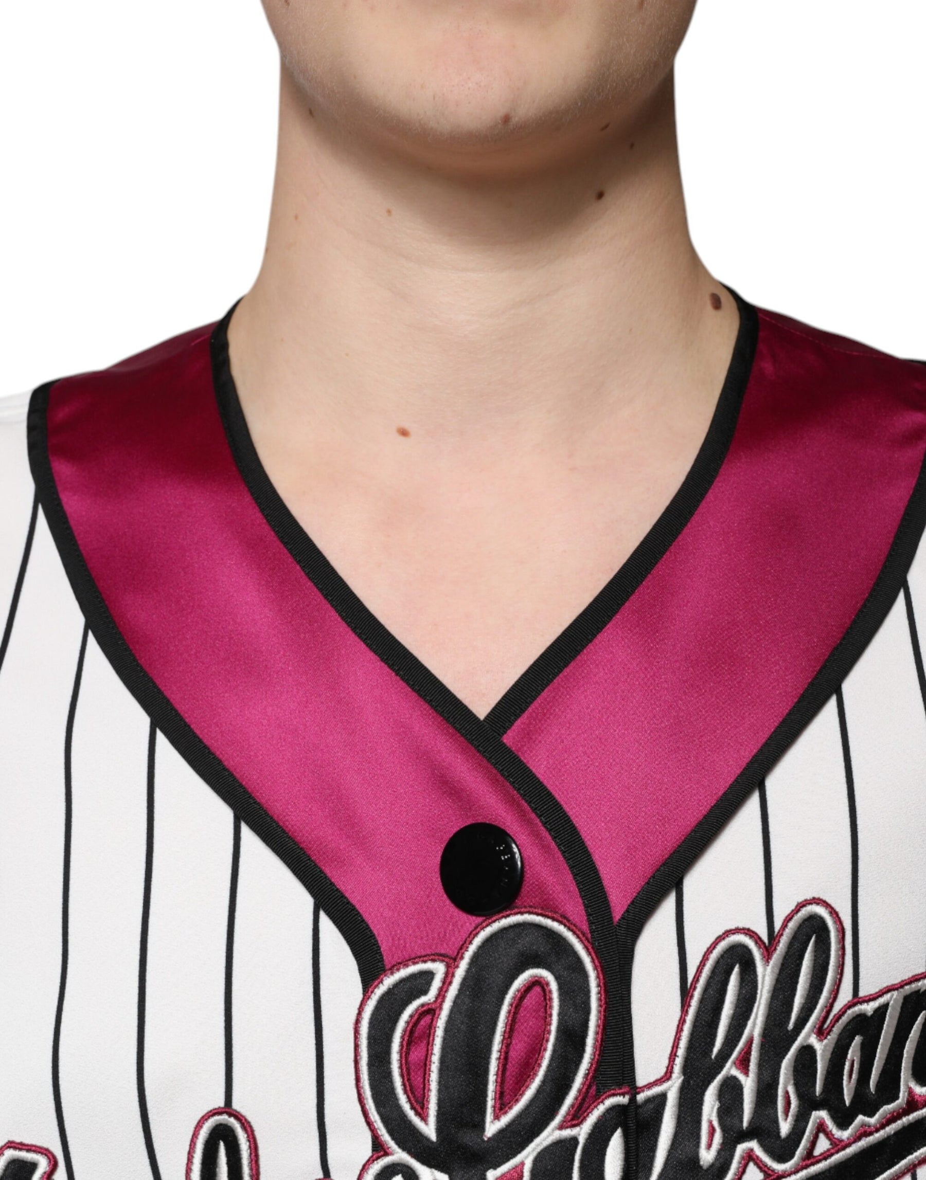 Dolce & Gabbana Multicolor Logo Jersey Button V-neck T-shirt | Regal Royce