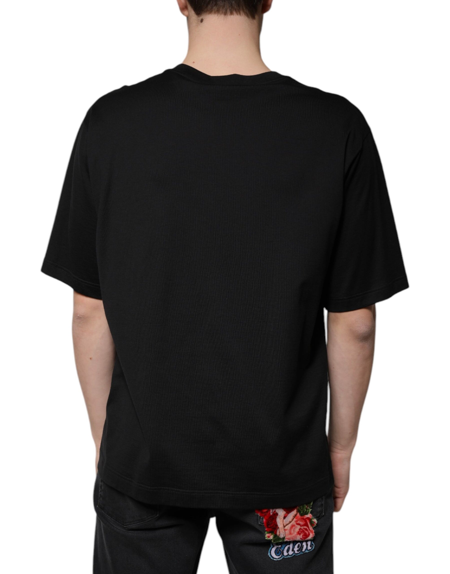 Dolce & Gabbana Black Cotton Crew Neck Short Sleeves T-shirt | Regal Royce