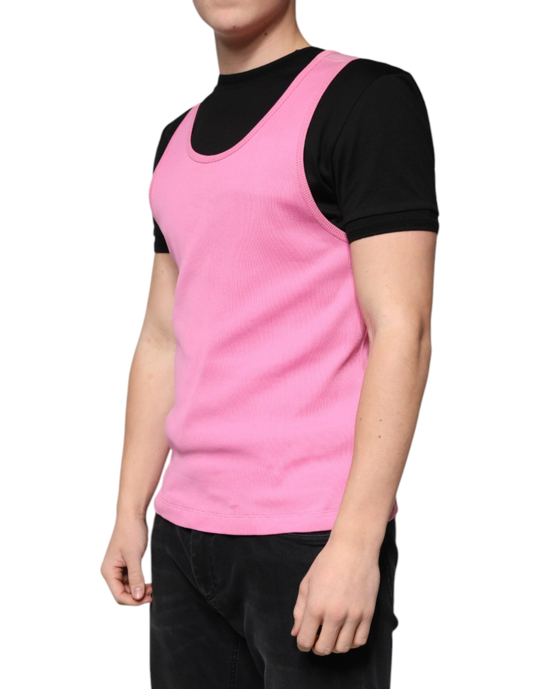 Dolce & Gabbana Pink Cotton Round Neck Sleeveless T-shirt | Regal Royce