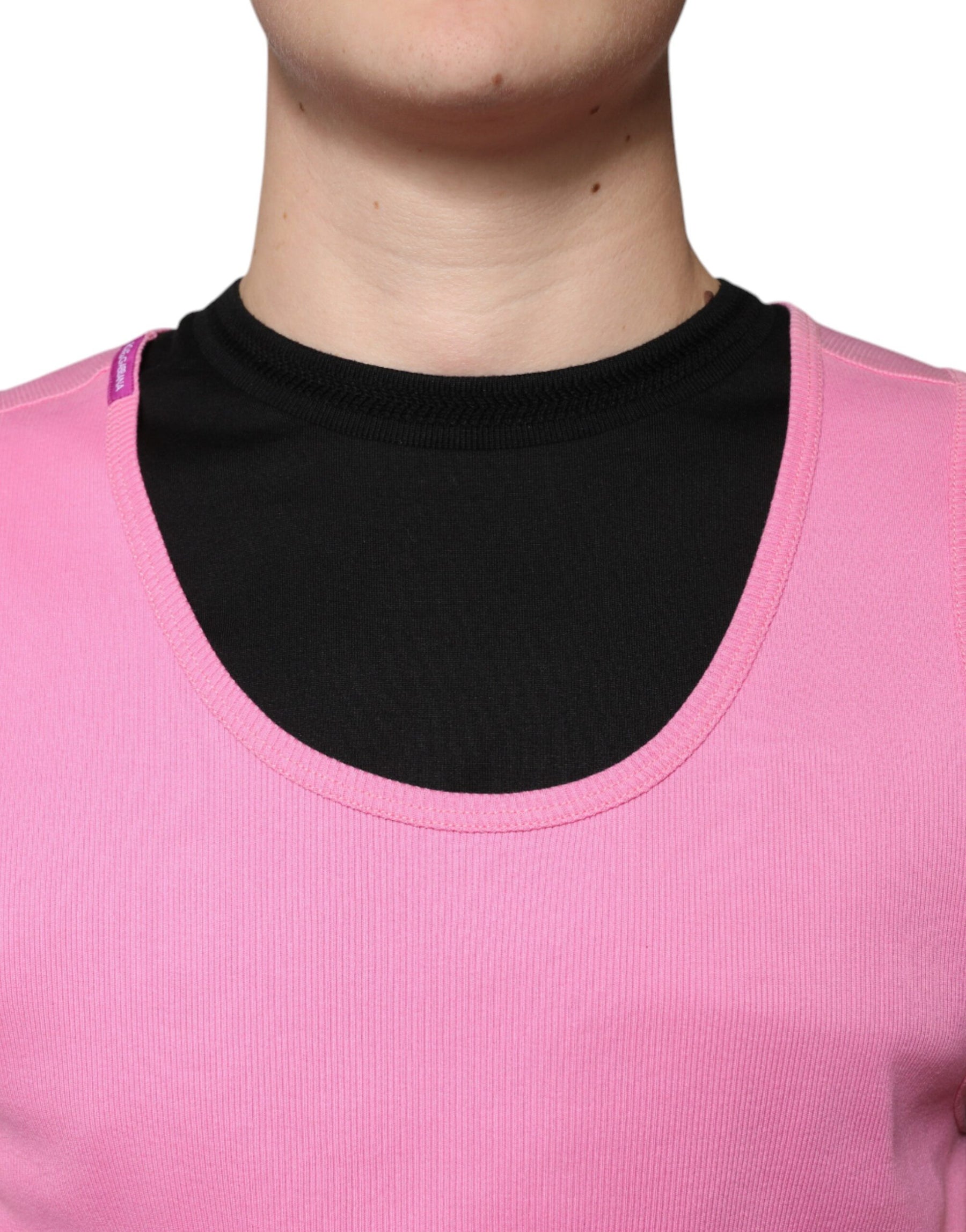 Dolce & Gabbana Pink Cotton Round Neck Sleeveless T-shirt | Regal Royce
