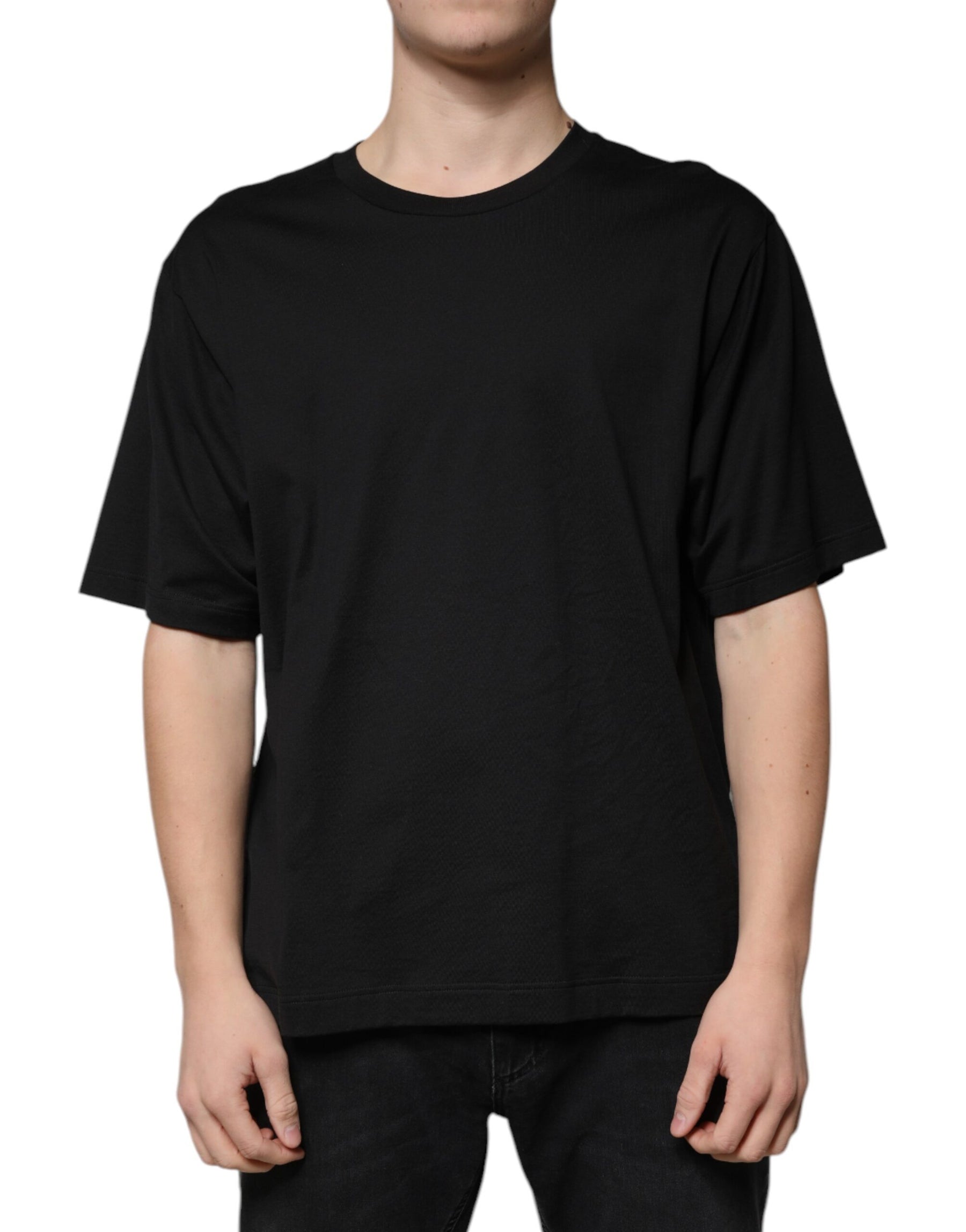 Dolce & Gabbana Black Cotton Crew Neck Short Sleeves T-shirt | Regal Royce