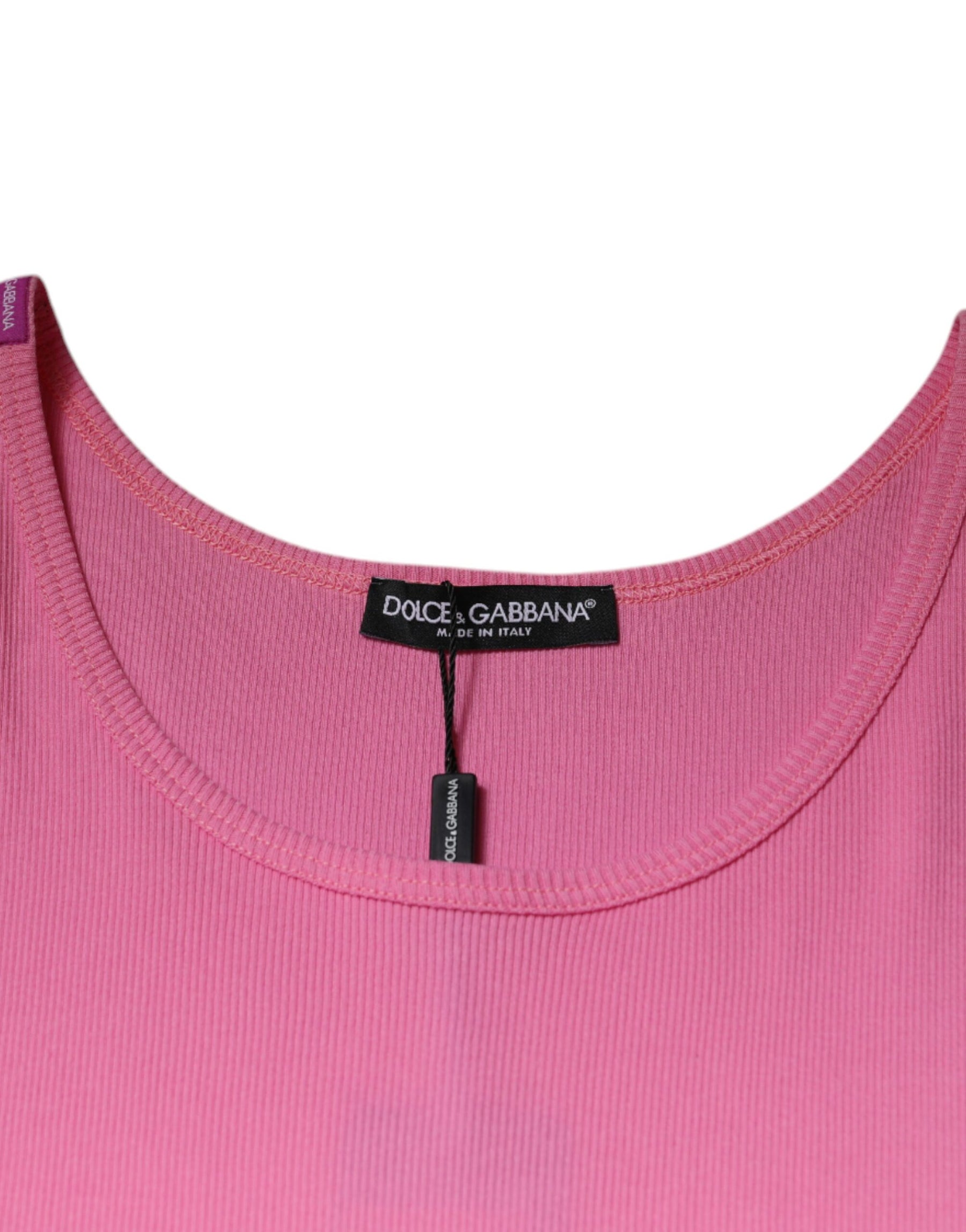 Dolce & Gabbana Pink Cotton Round Neck Sleeveless T-shirt | Regal Royce