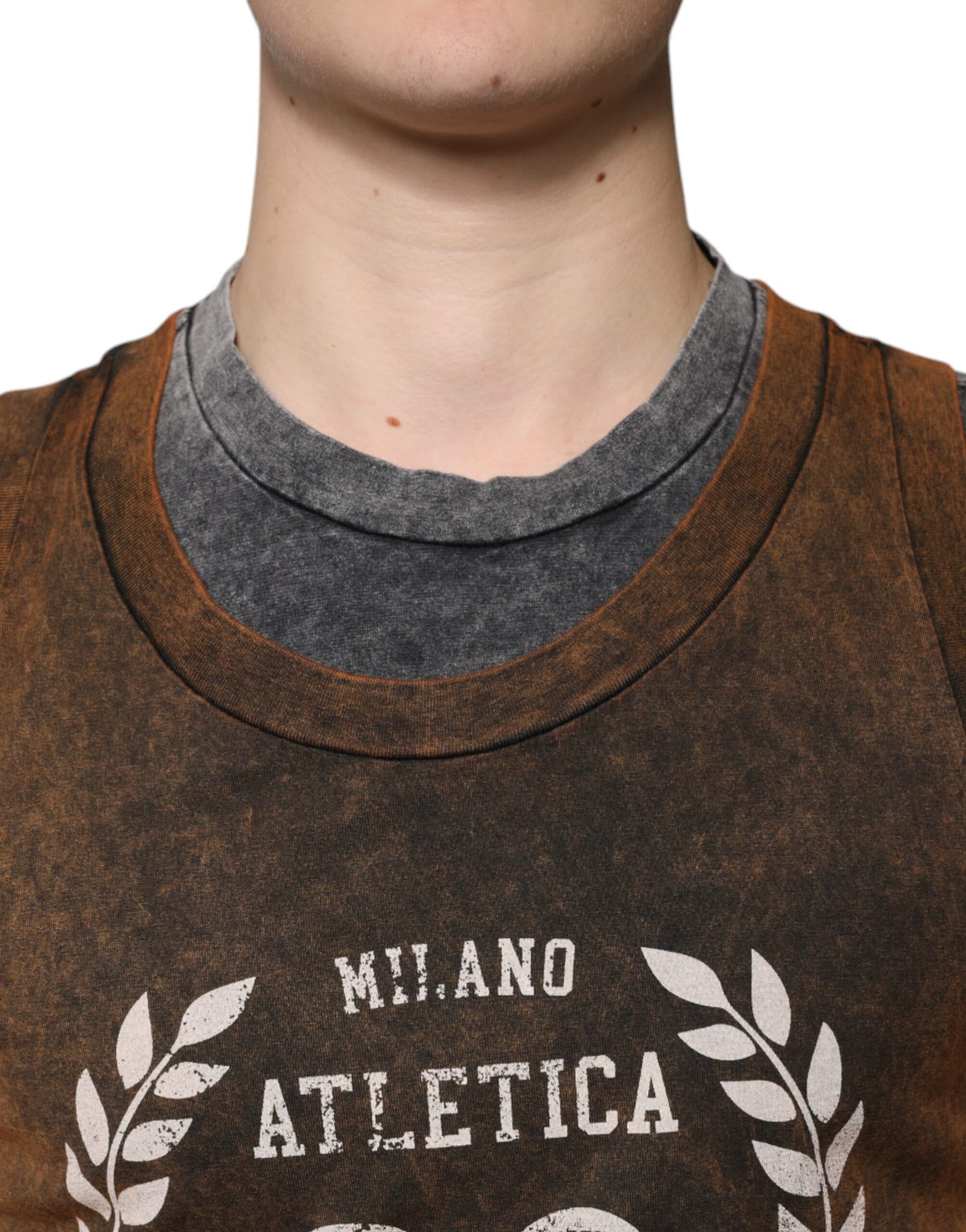 Dolce & Gabbana Brown Cotton Crew Neck Sleeveless T-shirt | Regal Royce