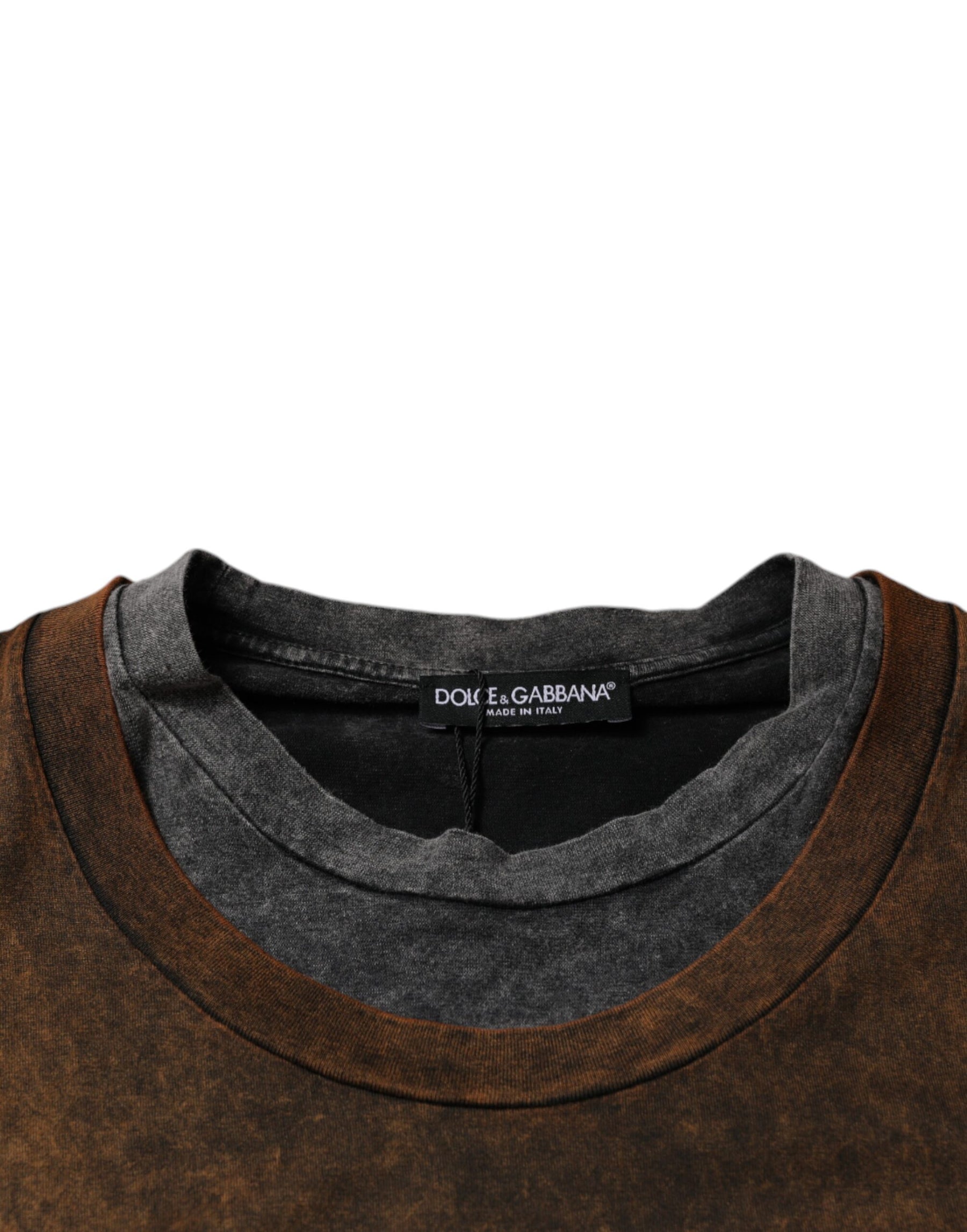 Dolce & Gabbana Brown Cotton Crew Neck Sleeveless T-shirt | Regal Royce