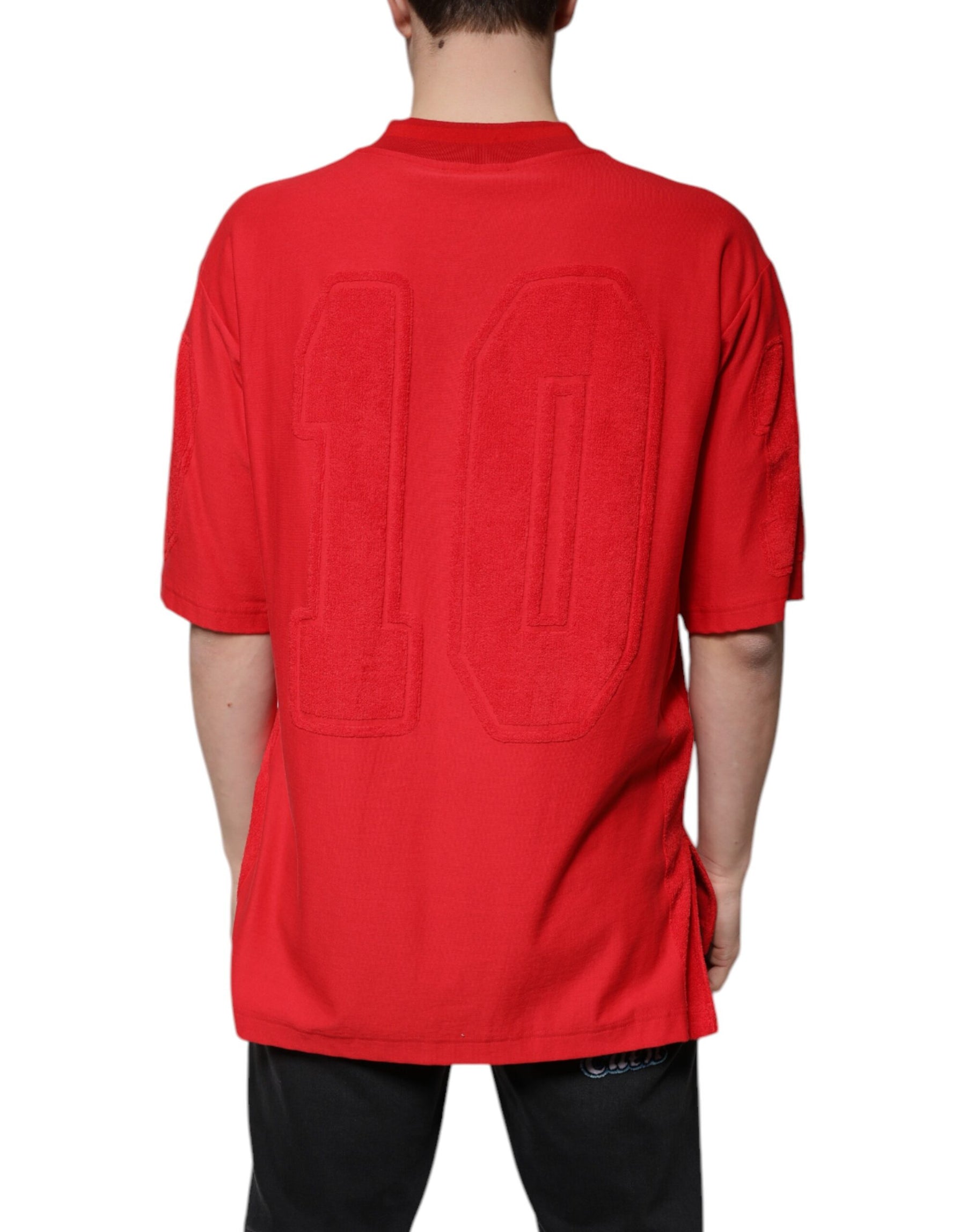 Dolce & Gabbana Red Cotton V-neck Short Sleeves T-shirt | Regal Royce