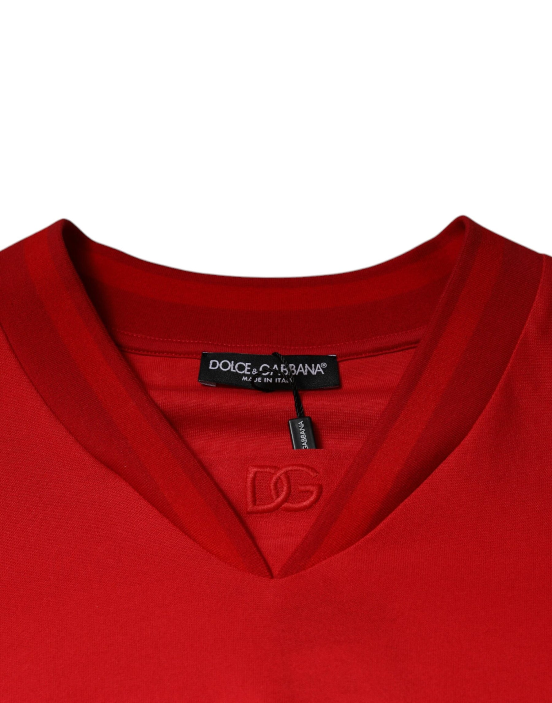 Dolce & Gabbana Red Cotton V-neck Short Sleeves T-shirt | Regal Royce