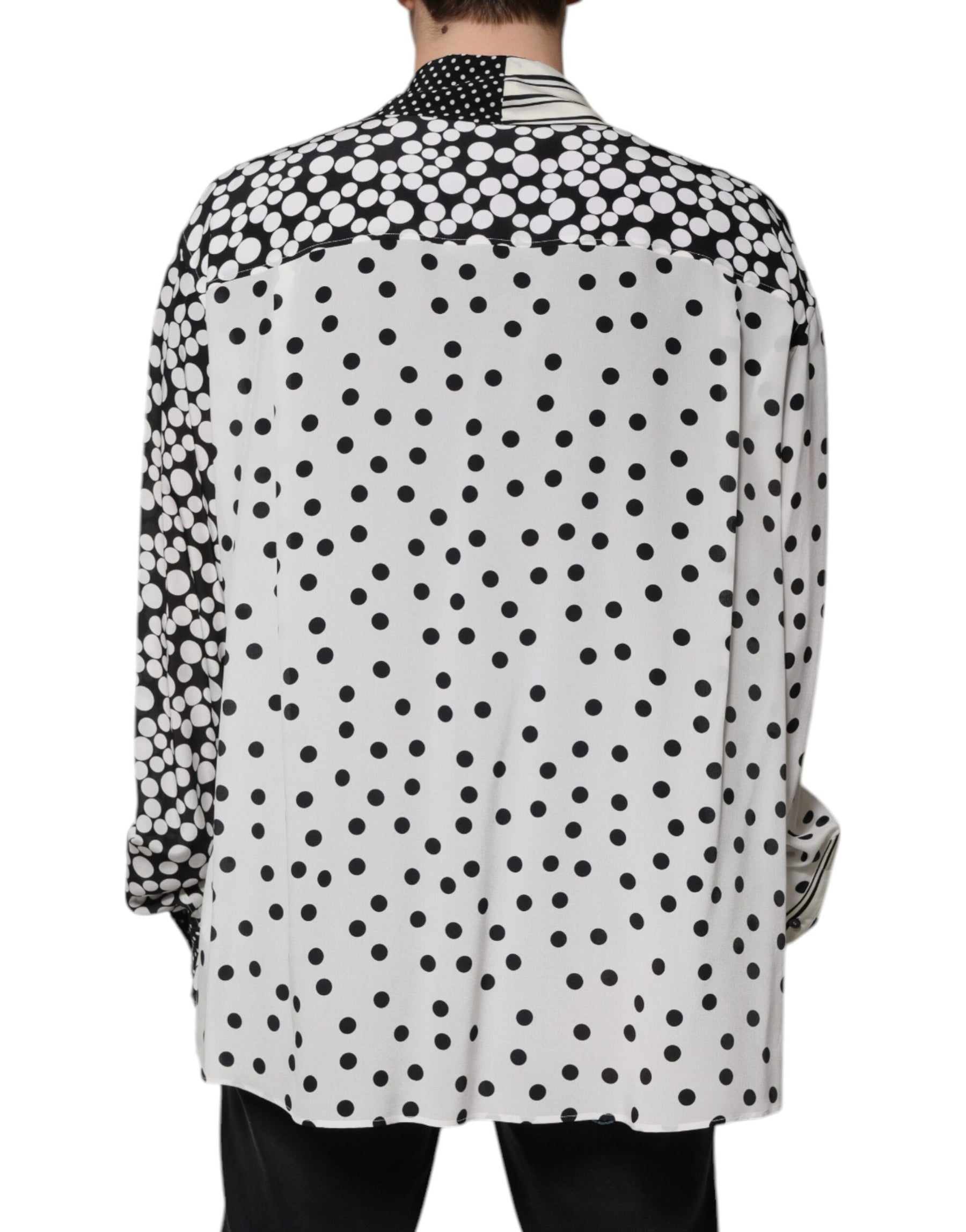 Dolce & Gabbana Black White Polka Dots Silk Men Casual Shirt | Regal Royce