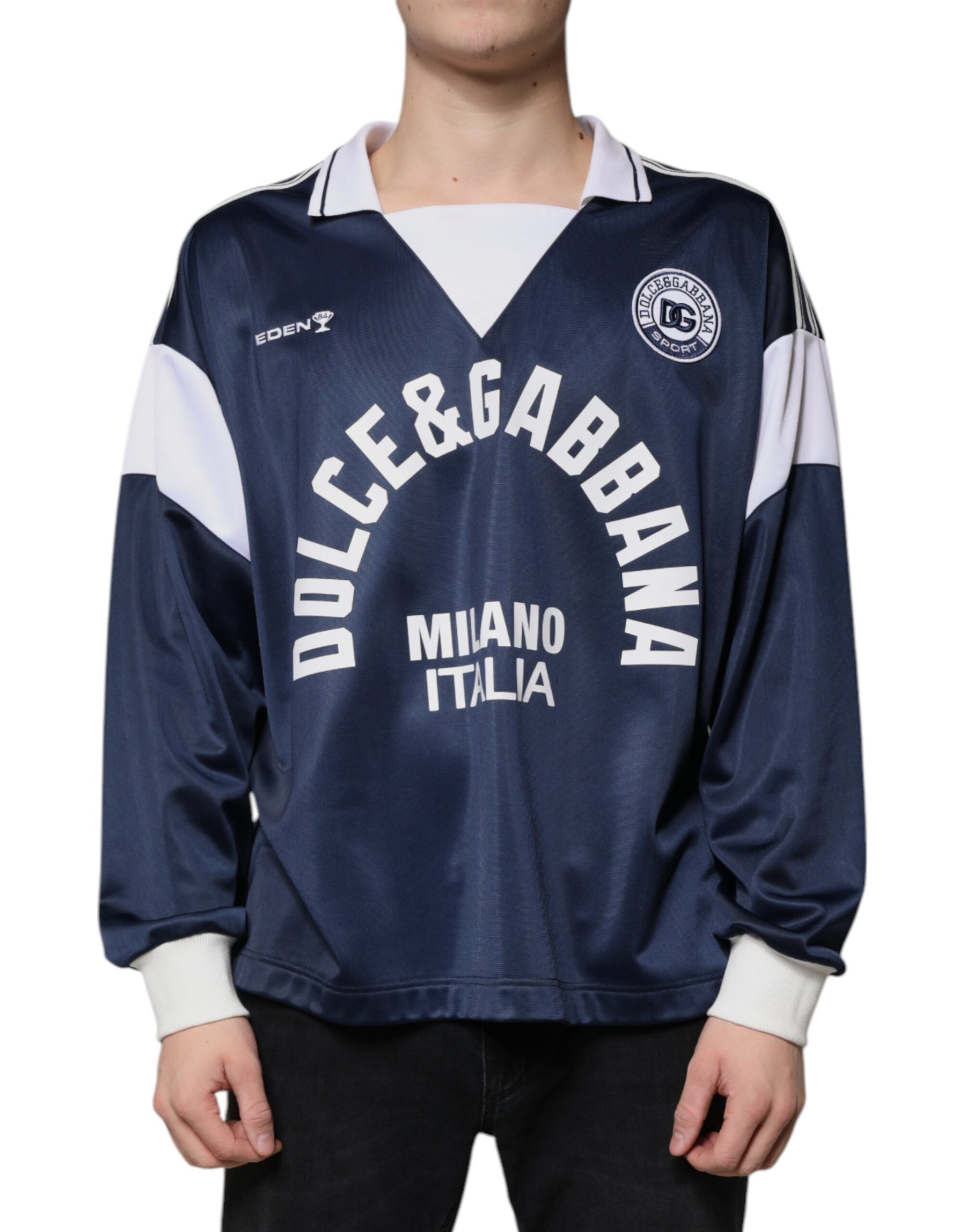 Dolce & Gabbana Blue White Milano Long Sleeve Jersey T-shirt | Regal Royce