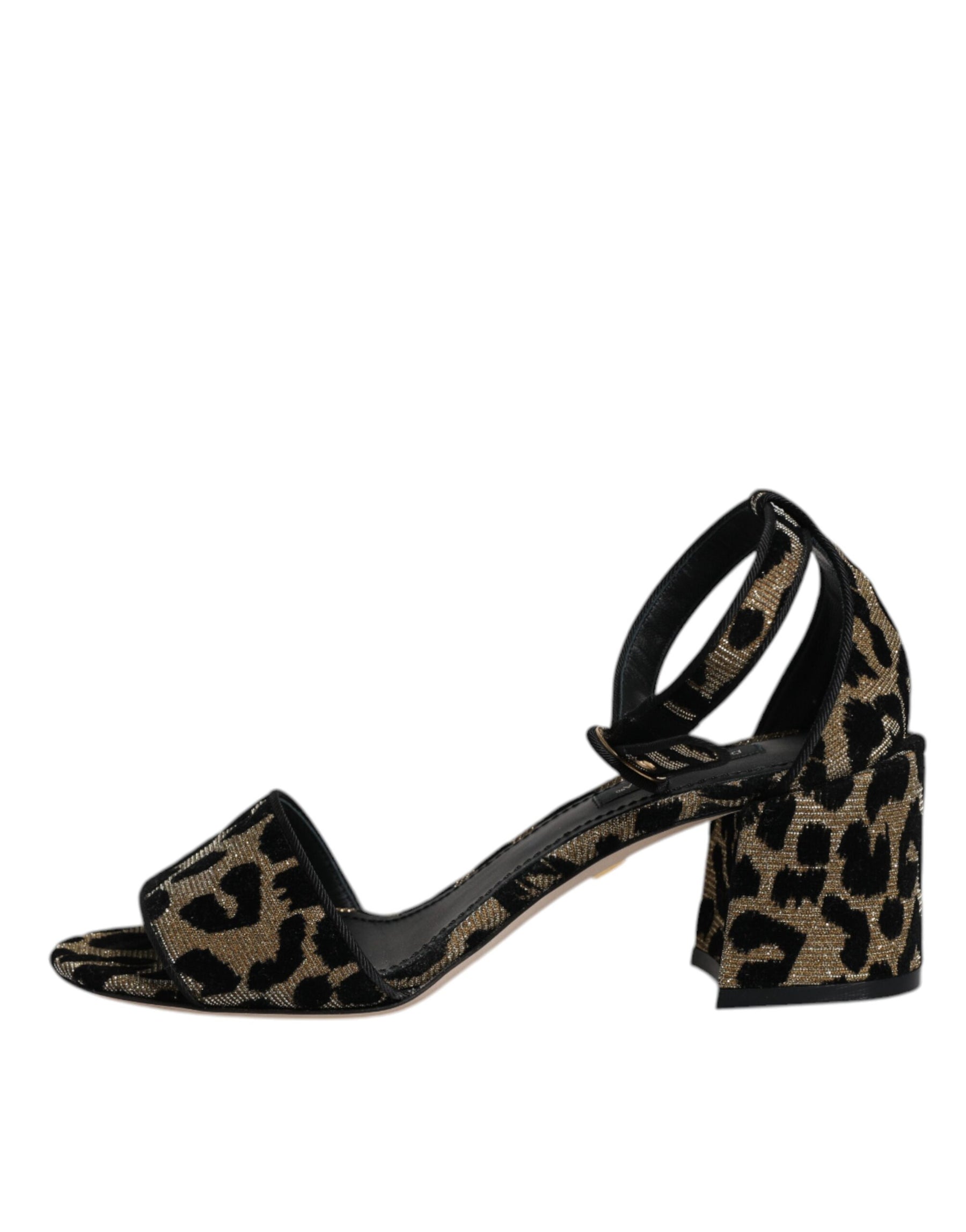 Dolce & Gabbana Gold Leopard Lurex Ankle Strap Heels Sandals Shoes | Regal Royce
