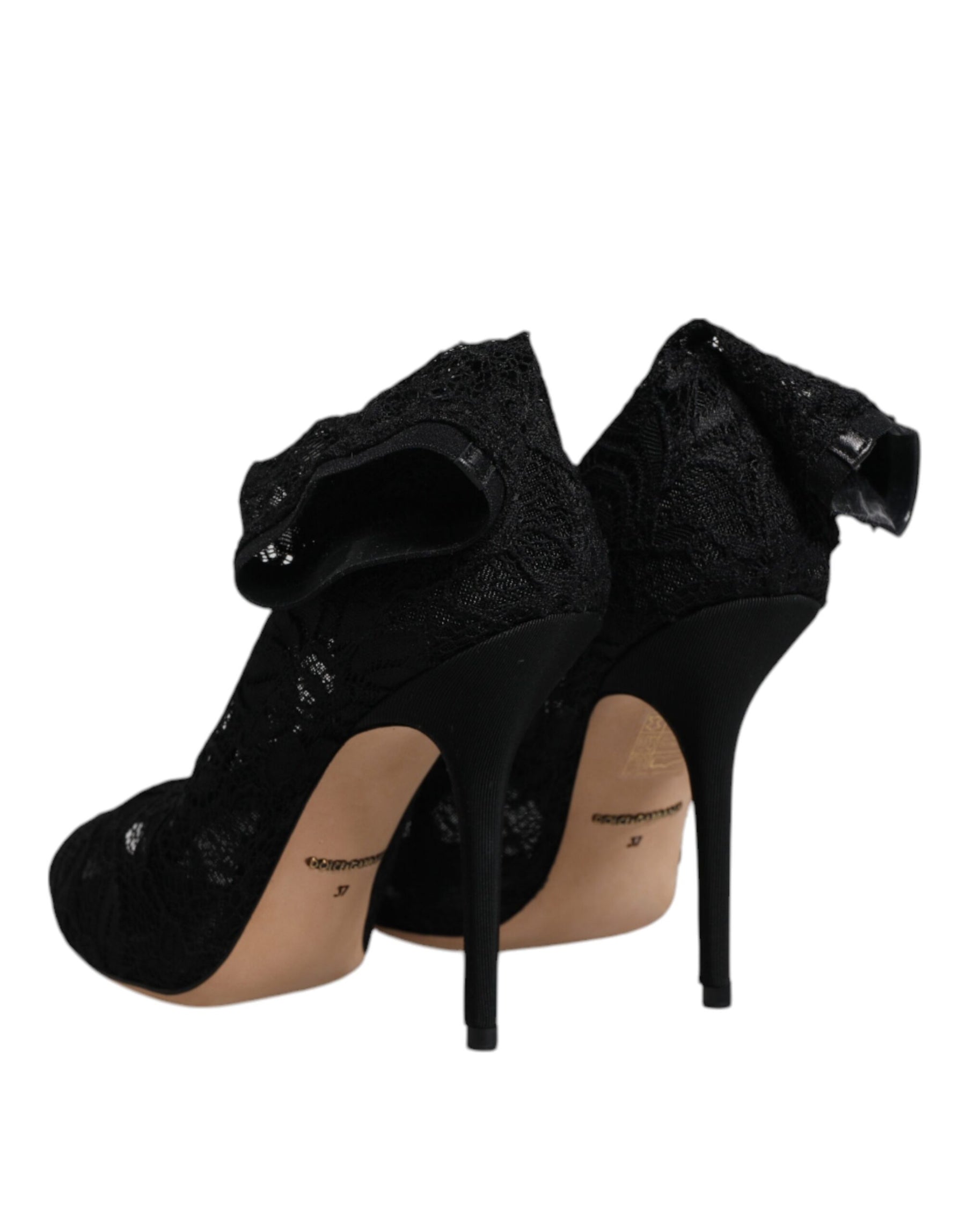 Dolce & Gabbana Black Lace Stretch Heels Mid Calf Boots Shoes | Regal Royce