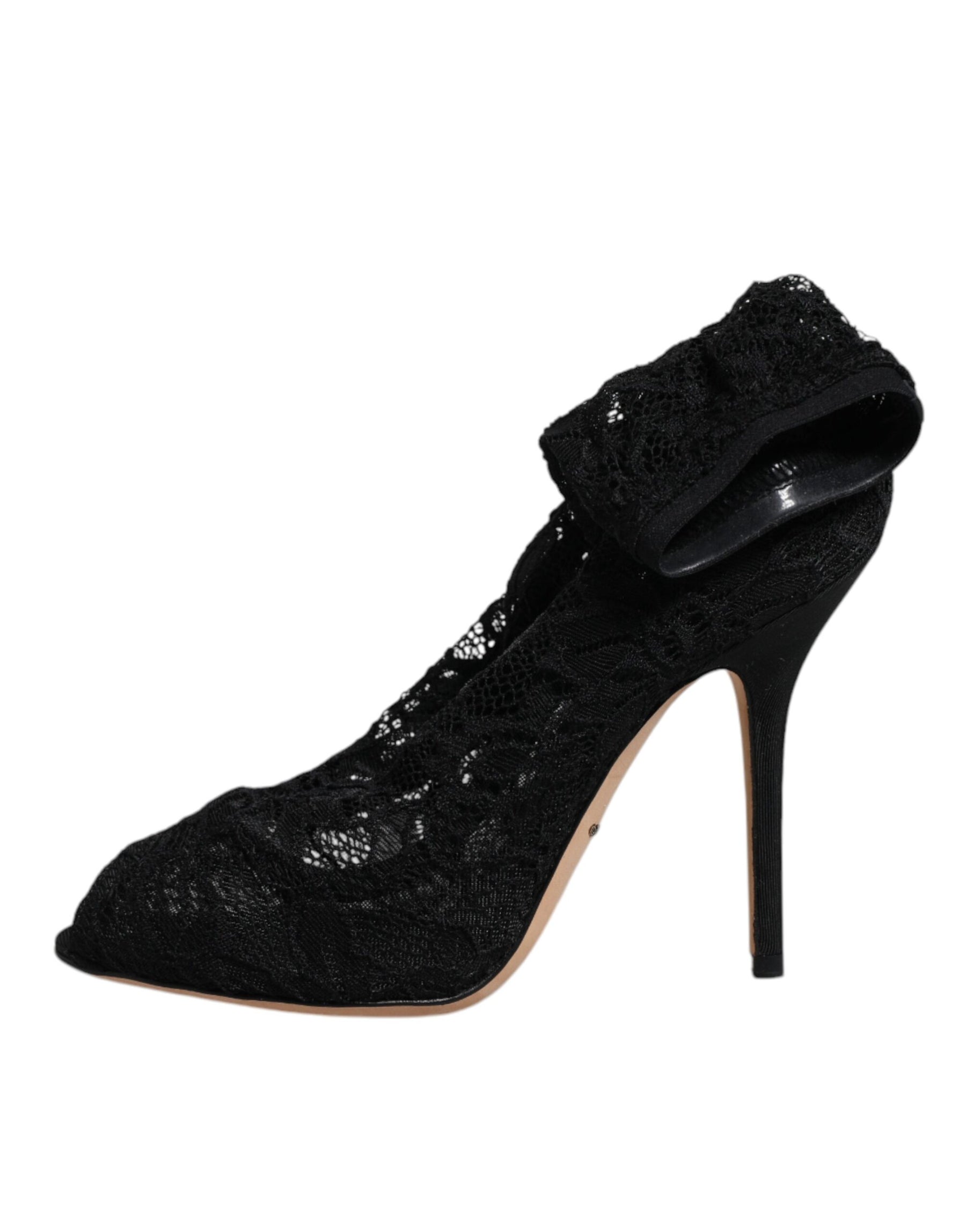 Dolce & Gabbana Black Lace Stretch Heels Mid Calf Boots Shoes | Regal Royce